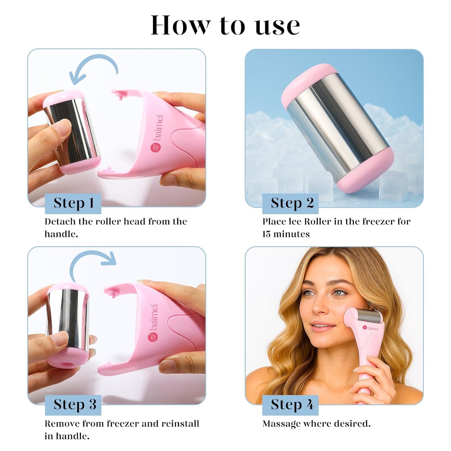 BAIMEI Stainless Steel Ice Roller for Face & Gua Sha Facial Tools, Soothes Puffiness, Self - Care Gift for Women