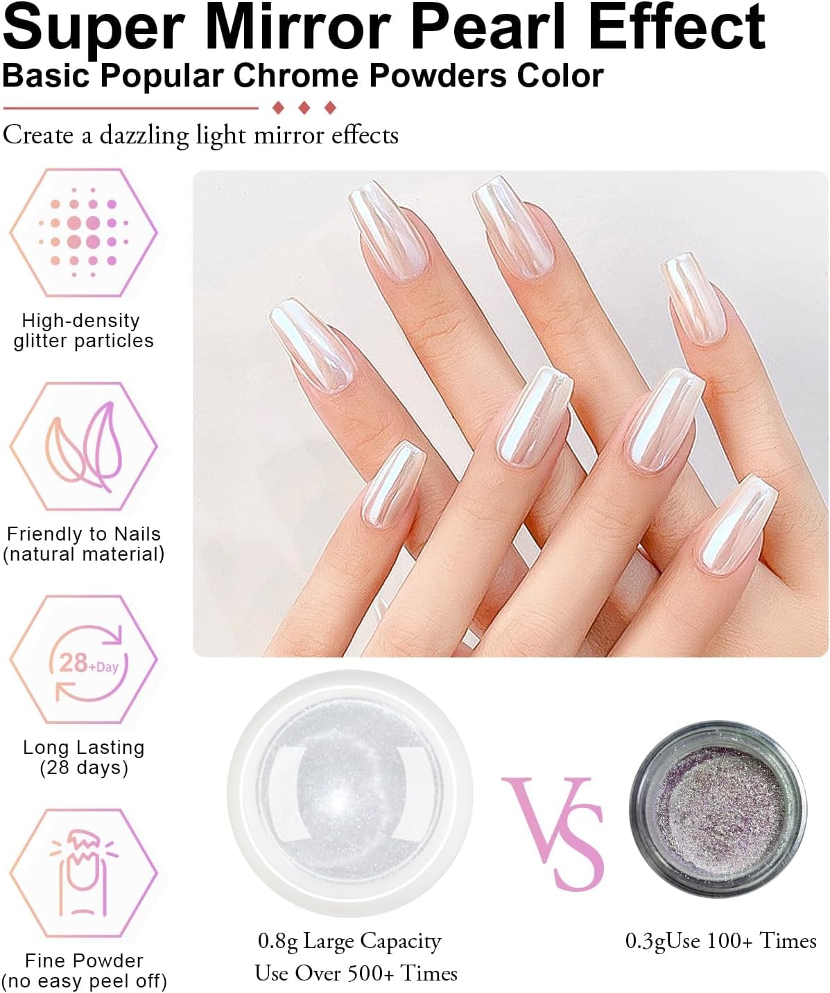 White Pearl Chrome Nail Powder BISHENGYF: Iridescent Aurora Mermaid Powder Metallic Mirror Effect Pigment Holographic Mirror Effect Chrome Powder for Nails