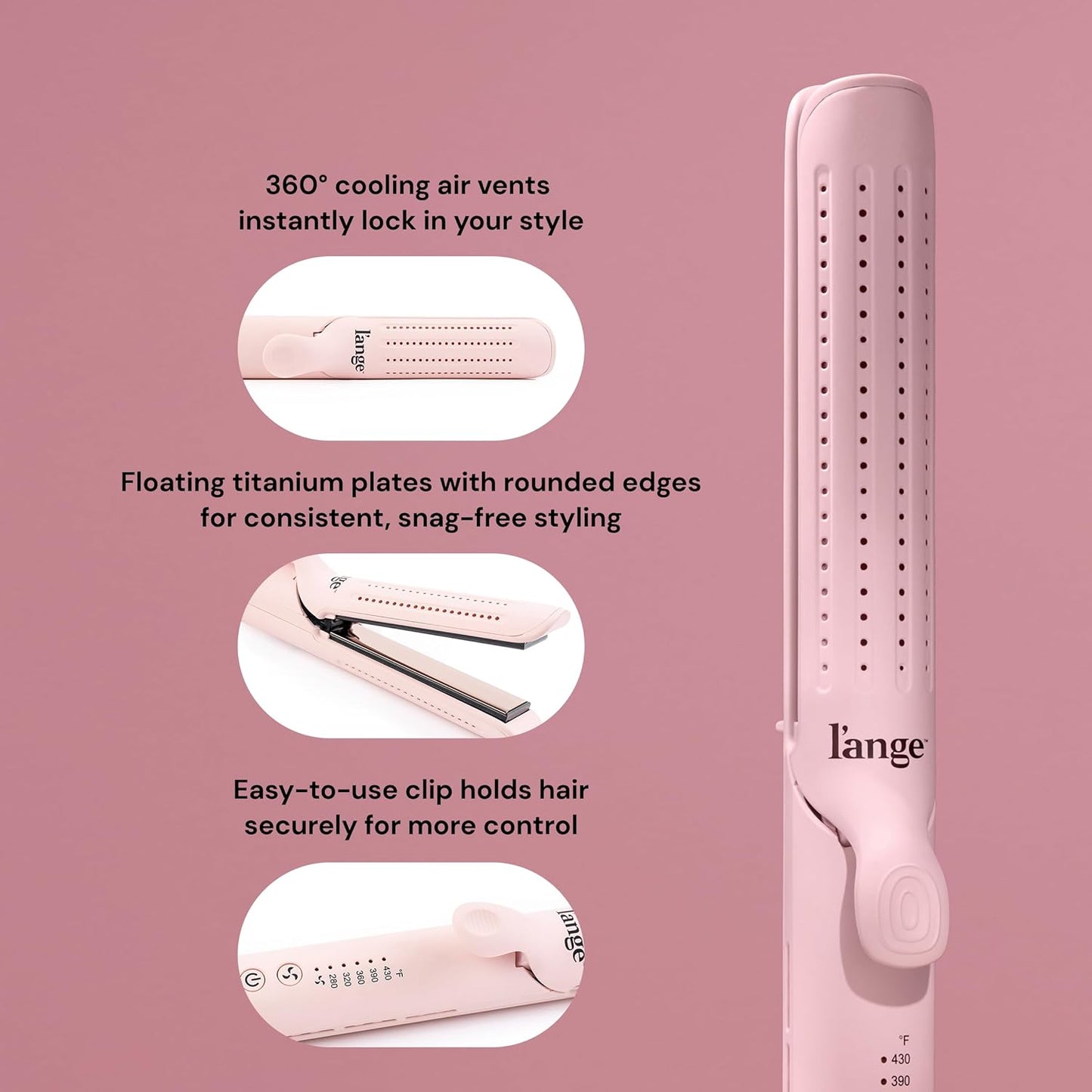 L'ANGE HAIR Le Duo Standard 360° Airflow Styler | 2-in-1 Curling Wand & Titanium Flat Iron Hair Straightener | Professional Hair Curler with Cooling Air Vents | Dual Voltage & Adjustable Temp (Blush)
