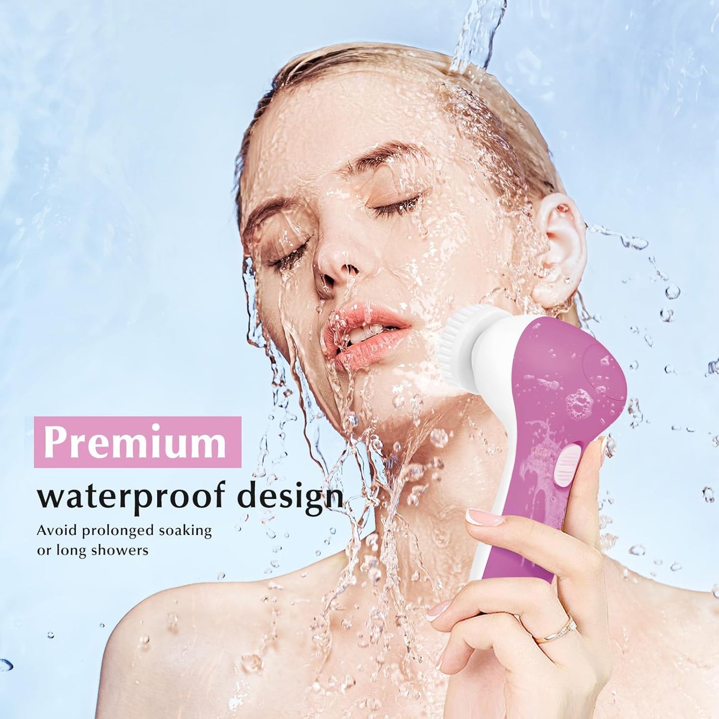 COSLUS Facial Cleansing Brush Silicone Face Scrubber: 2 in1 FBS-D Electric Exfoliating Device Waterproof Deep Cleaning Exfoliation Rotating Spa Machine - Electronic Skincare Wash Spinning System