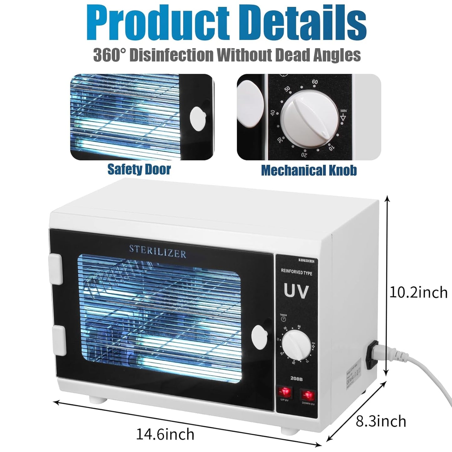 [𝟮 𝗨𝗹𝘁𝗿𝗮𝘃𝗶𝗼𝗹𝗲𝘁 𝗟𝗶𝗴𝗵𝘁𝘀] 12L Extra-Large Box UV Light Nail Tool Cleaning Machine, Dual UVC Lamps System Cabinet with Timer Setting for Salon, Spa, Beauty and Barber