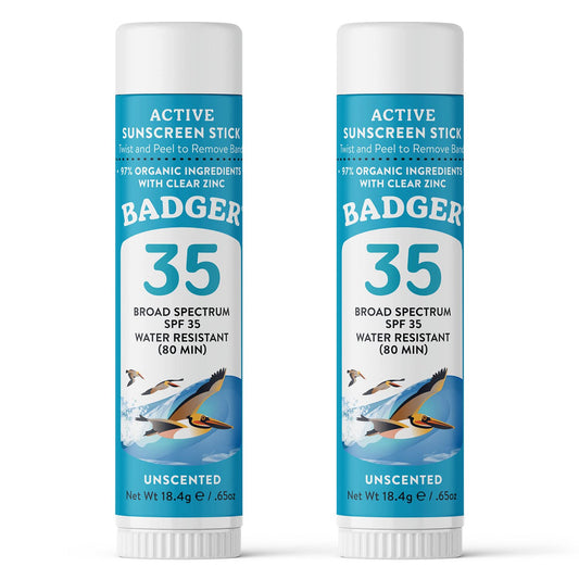 Badger Mineral Sunscreen Face Stick SPF 35, 97% Organic Unscented Zinc Oxide Travel Sunscreen, Coral Reef Safe Travel Size Stick, .65 oz, 2-Pack