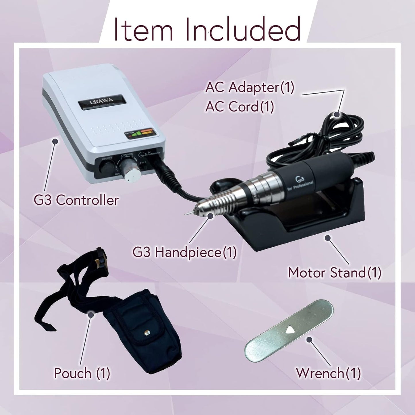 [Upower] G3 Professional Nail Drill Machine, 20000 RPM Electric File for Nails, Rechargeable Portable Nail Machine, Low Noise & Low Vibration (Made in Japan) Produced by URAWA Corp. [Gold]