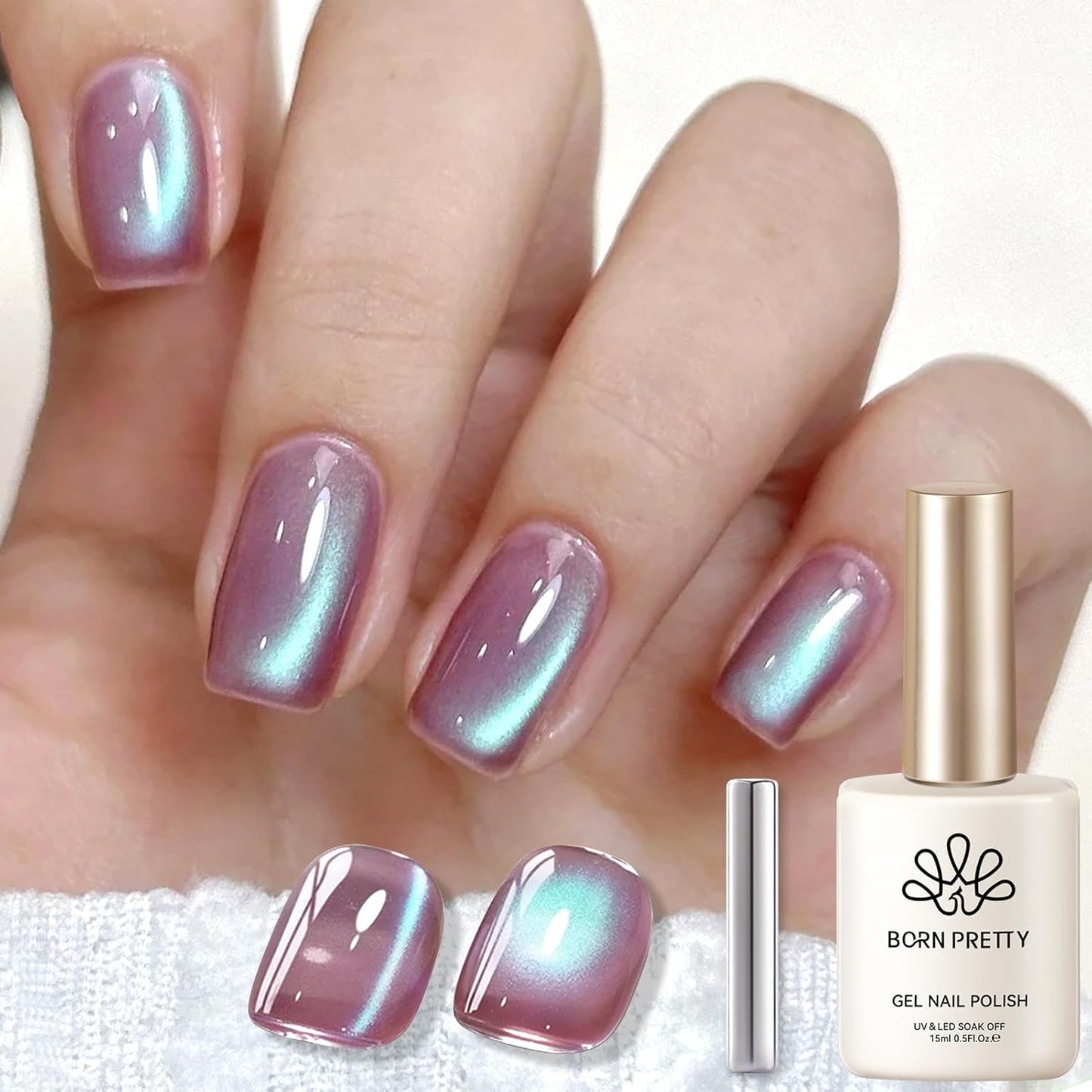 BORN PRETTY Cat Magnetic Eye Gel Nail Polish,Hyacinth Purple Jelly Glass Magnetic Gel Polish,Glitter Soak Off Nail Art Salon Manicure Home Gift 15ml