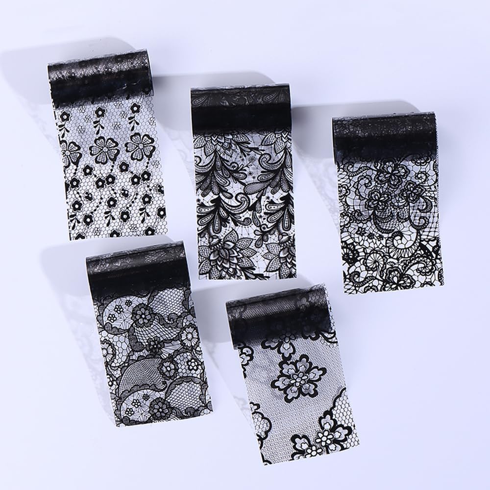 Lace Nail Art Foil Transfer Stickers Black White Flower Foil Transfers Decals Nail Supplies Starry Sky Lace Flowers Nail Foils Nail Art Adhesive Transfer Foils Sticker for Women Girls Manicure Tips