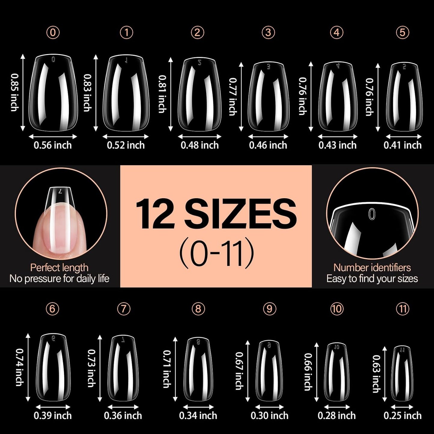 AILLSA Short Coffin Nails Clear Full Cover Nail Tips Medium Gel Fake Nails Tips for DIY Press on Nail Extension, 216PCS 12 Sizes False Acrylic Preshaped Gelly Soft Nail Tip for Women