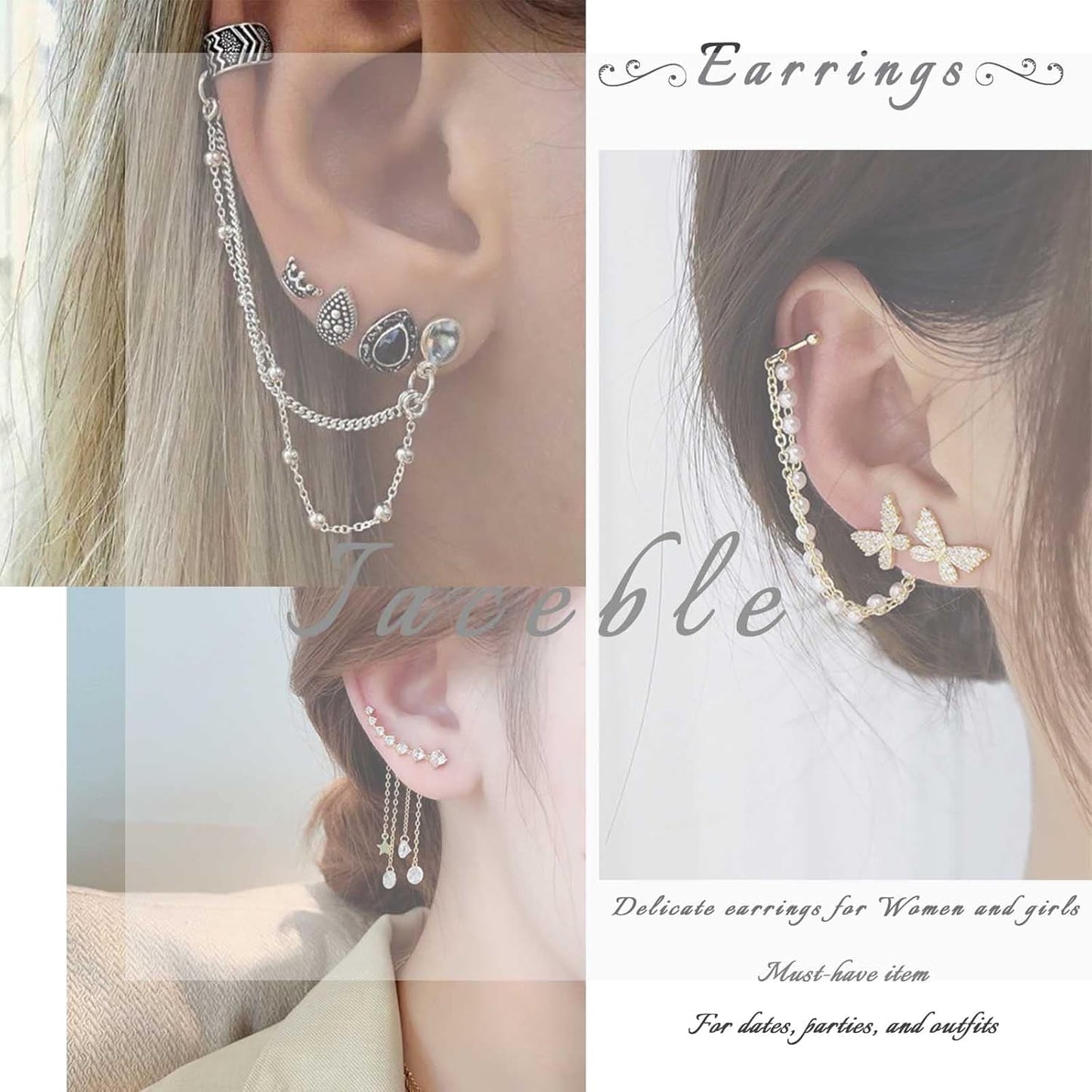 Boho Silver Cat Earrings Cat Ear Climber Earrings Long Cat Crawler Stud Earring Pet Cat Clip on Earrings Jewelry for Women and Girls