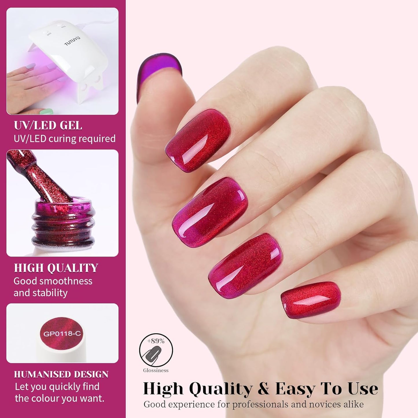 Deep Red Purple Cat Eye Gel Nail Polish - Perfect for DIY at Home & Ideal Gift for Nail Art Lovers!