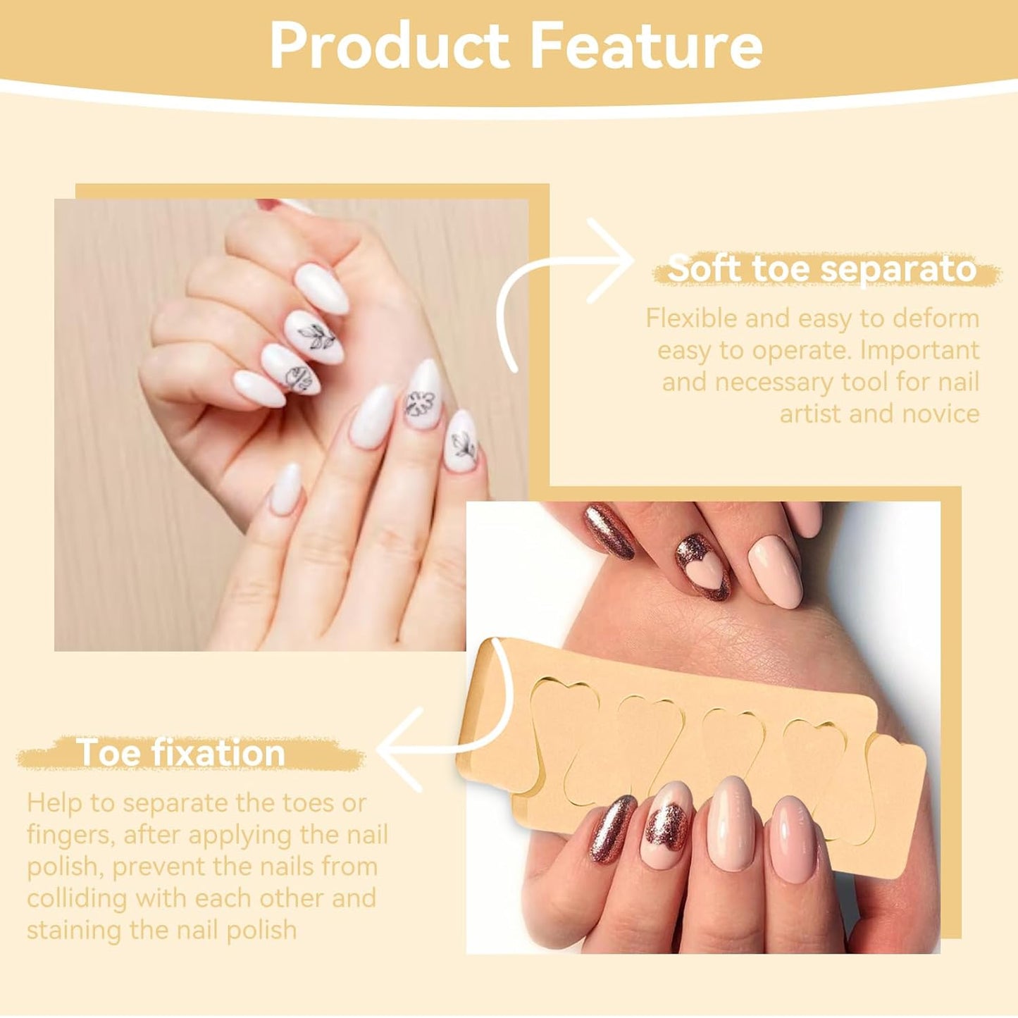 100PCS Sponge Toe Separator, Soft Toe Spreader Nail Art Finger Separator Divider Spacer Manicure Pedicure Tool for Nail Polish (Orange)