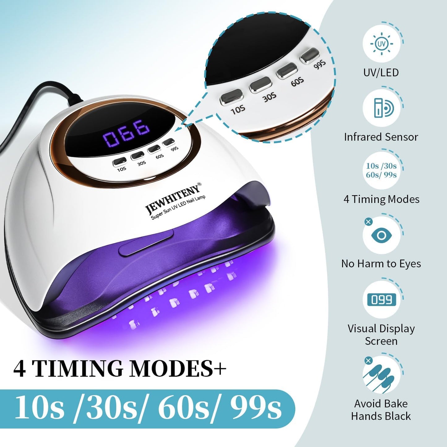 JEWHITENY White U V LED Lamp for Nails:Fast Nail Dryer for Gel Polish with 4 Timers and Automatic Sensor Professional LED Nail Lamp Manicure Tool