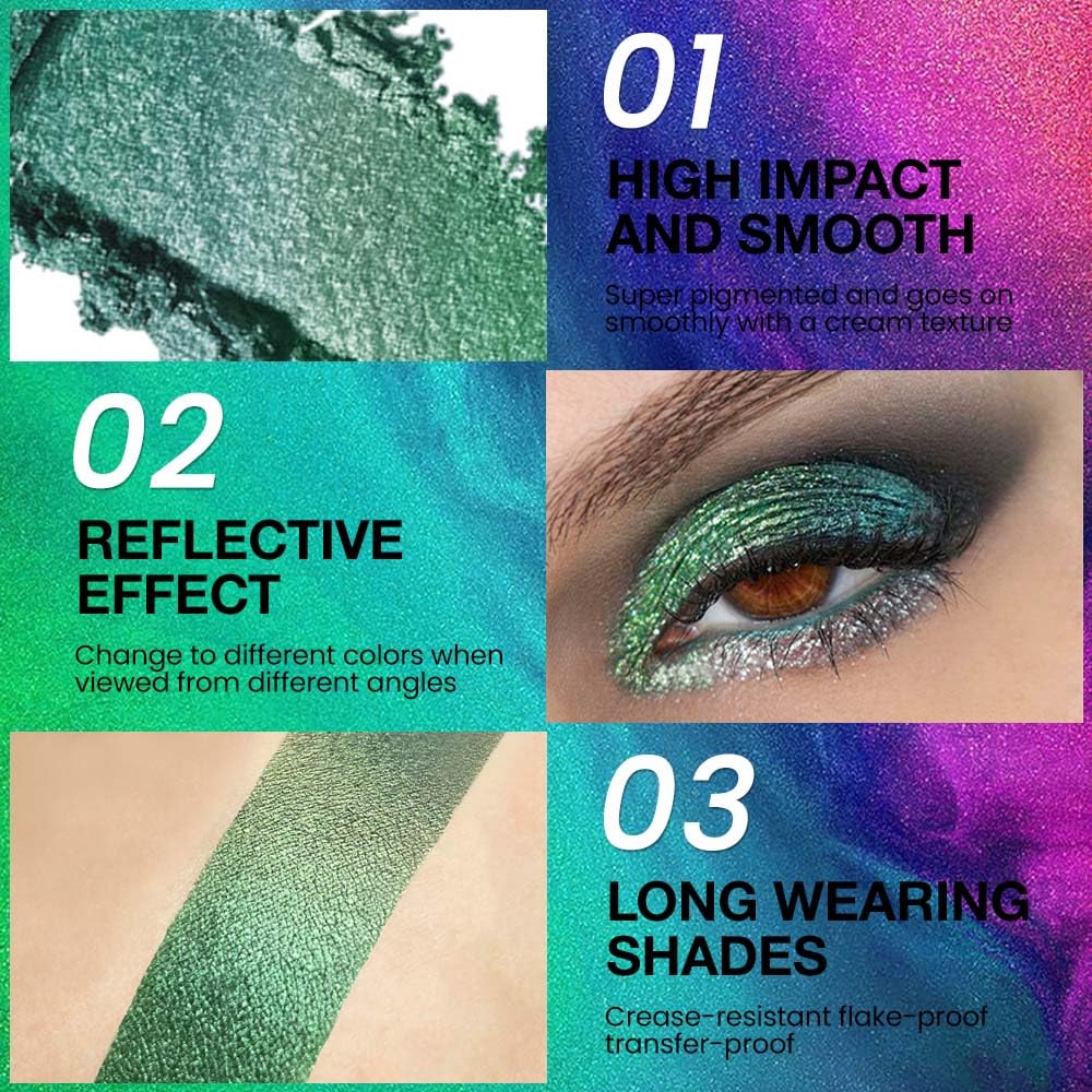 evpct Forest Green Shimmer Chameleon Eyeshadow Makeup Palette, Glitter Metallic Duochrome Duo Chrome Multichrome Festival Single Eye Shadow Palette Makeup for Older Women, Face Loose Glitter Eyeshadow