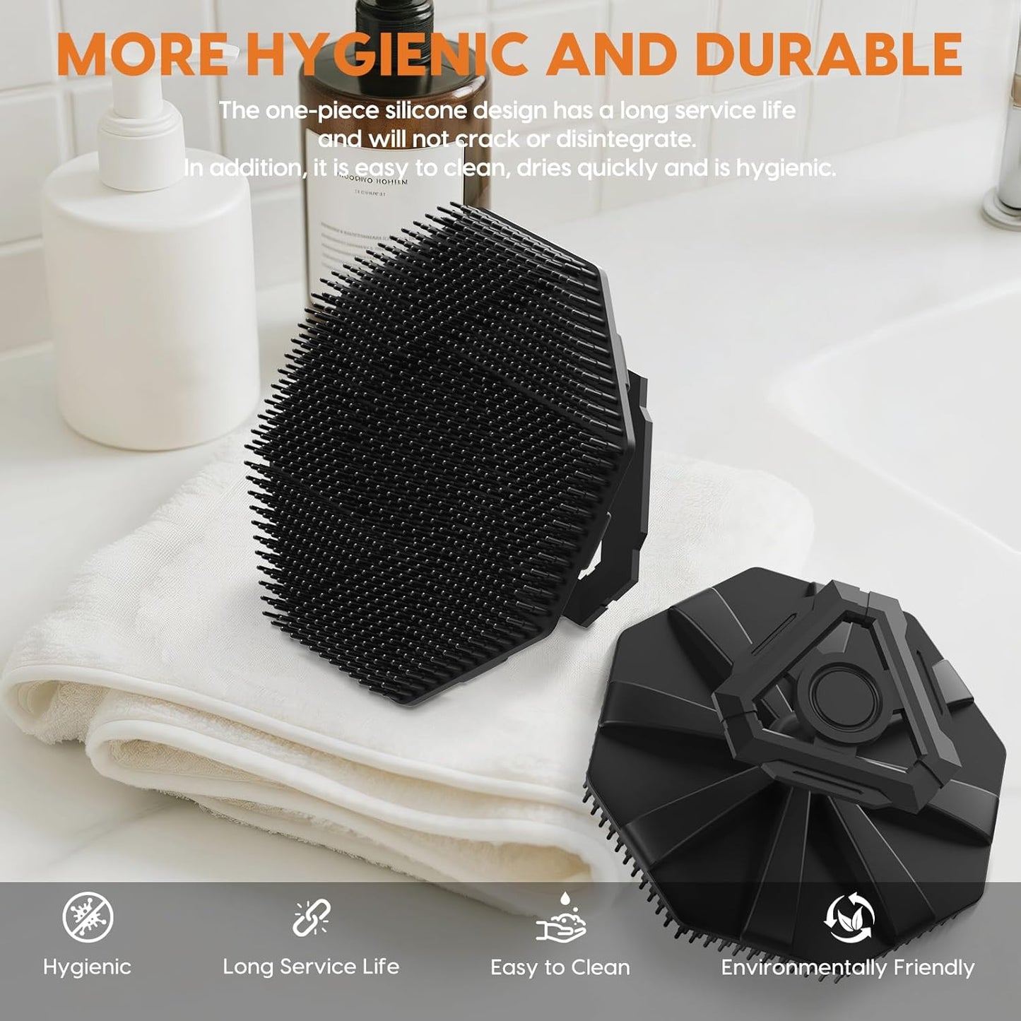 Soft Silicone Body Scrubber Brush, Non-Slip Handheld Cleansing Brush, Rich Foam, Deep Exfoliation, Brightening Skin, Comfortable Massage, for All Skin Types, Men and Women (Black)