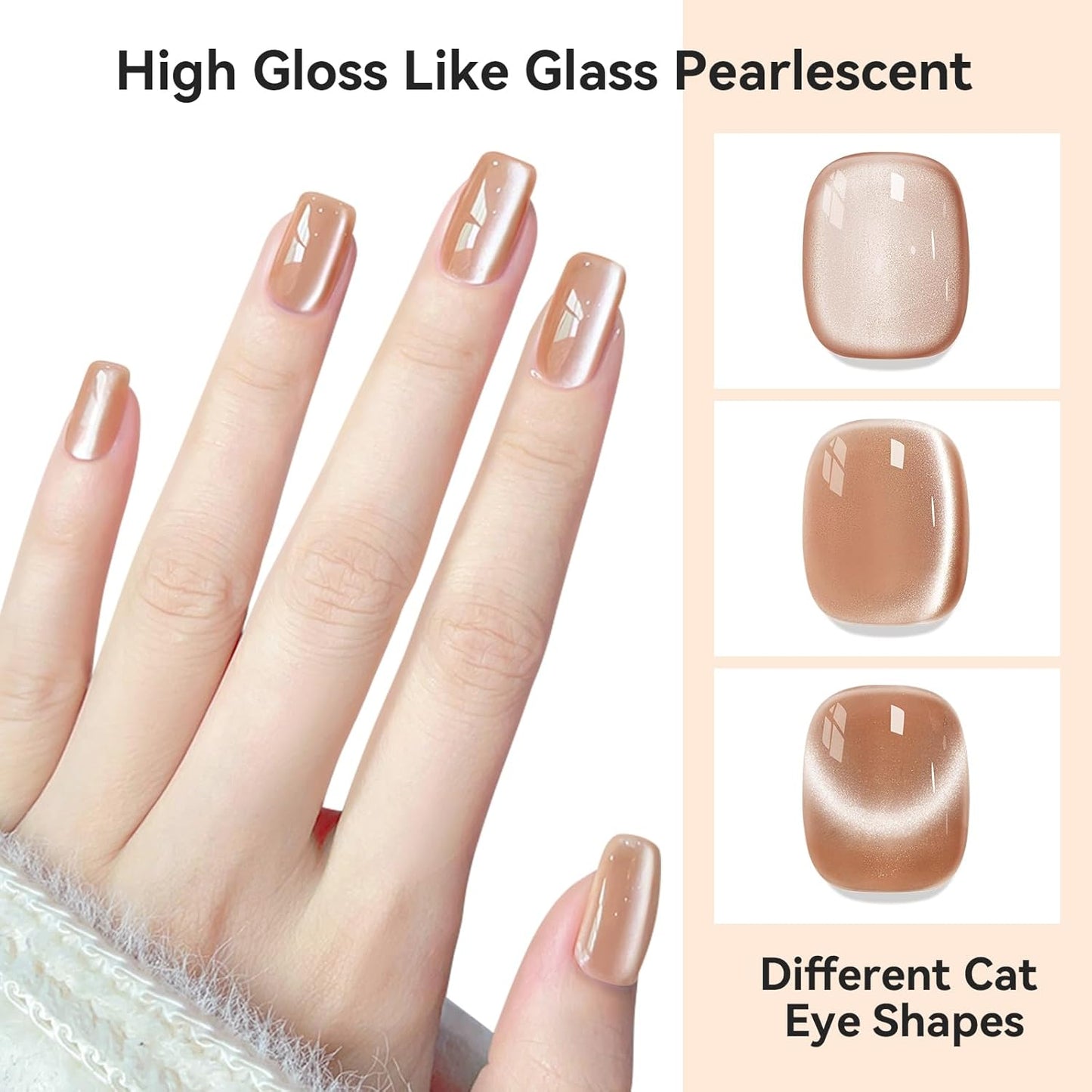 Moonlight Cat Eye Nail Polish 12ML, Crystal Nude High Gloss Cateye Gel Polish Nail Magnetic Glitter Holographic Nail Polish Glass Diamond Cats Eye Velvet UV Gel Polish for Nail Art 1PC