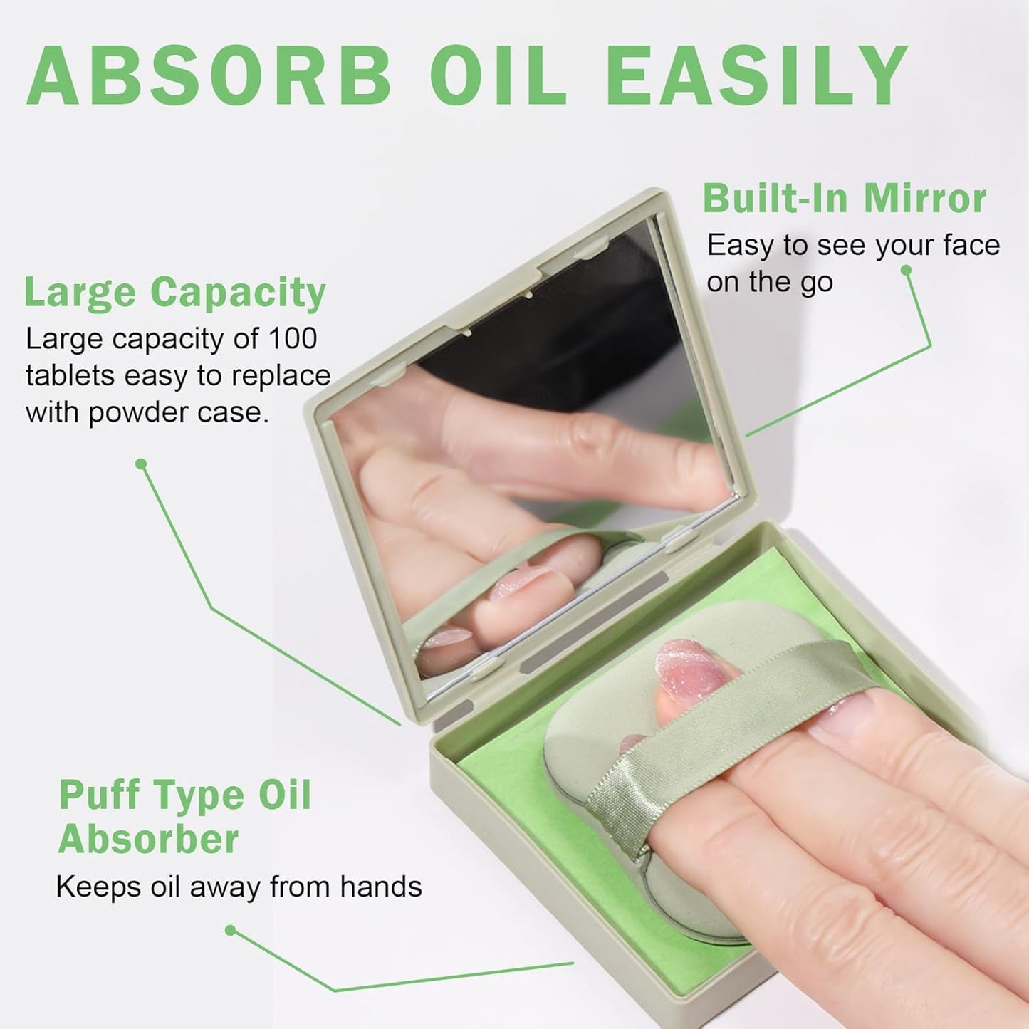 Oil Blotting Sheets for Face Blotting Paper for Oily Skin,Oil Control Film,Face Oil Absorbing Sheets with Makeup Puff and Portable Mirror Case (200 Sheets)