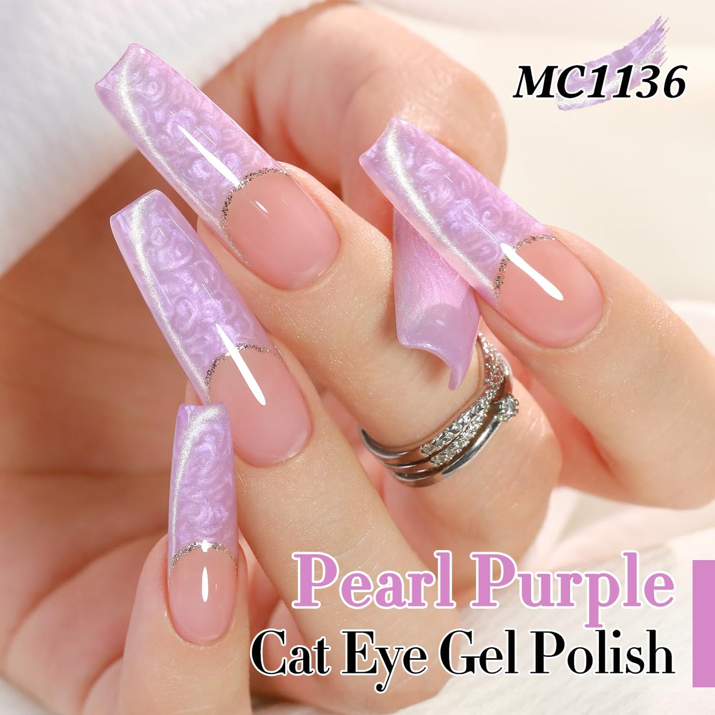 Double Rhythm 15ML Ice Glass Cat Eye Gel Polish with Magnet Holographic Glitter Shimmer Translucent Sheer Color Salon Soak Off Magnetic Nail at Home (Mermaid Purple-MC1136)