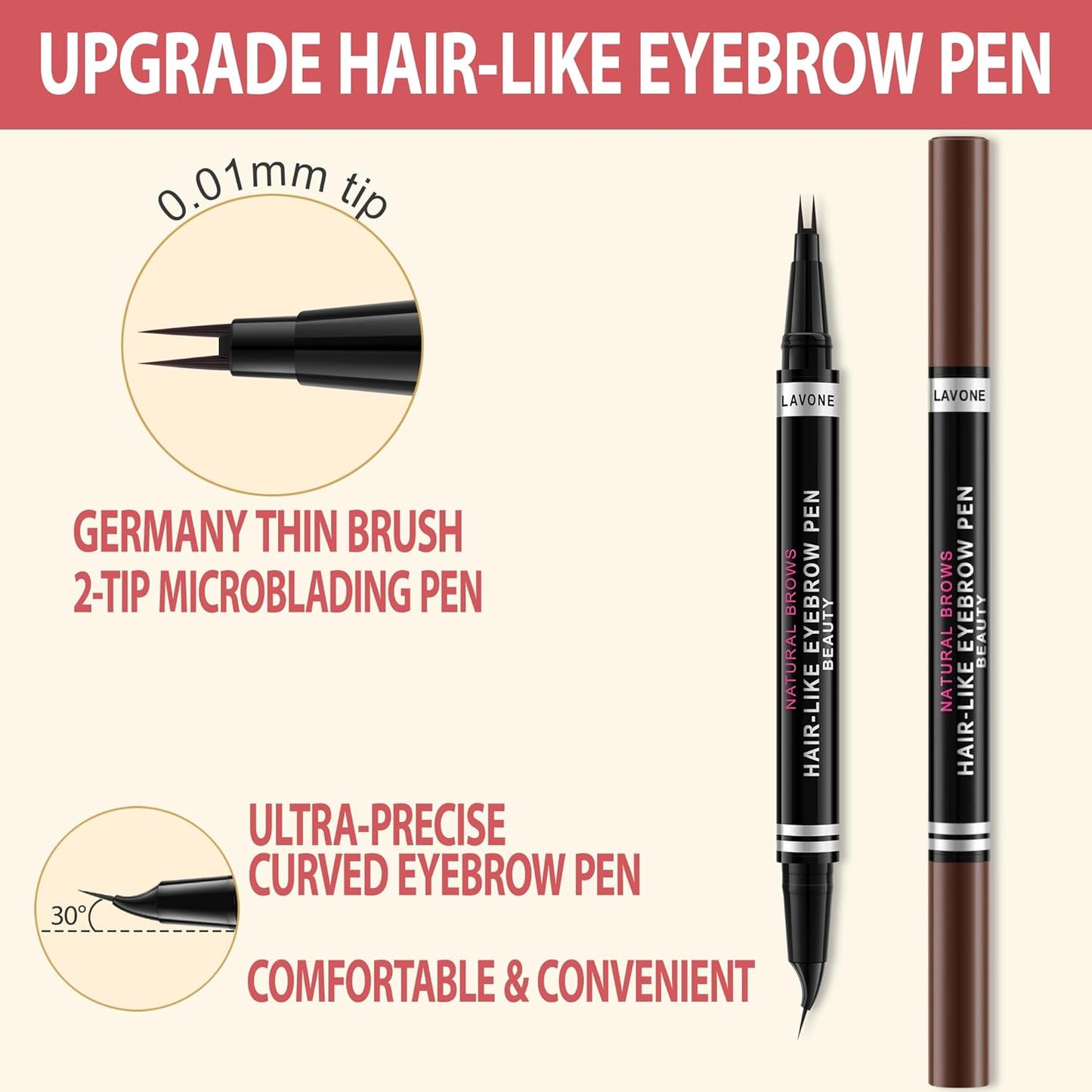 LAVONE Hair-Like Eyebrow Pen Makeup kit, Eyebrow Pencils for Women with Waterproof Microblading Eyebrow Pencil, Eyebrow Pomade, Eyeliner and Eyebrow Brush, Create Full, Natural Brows, Blonde