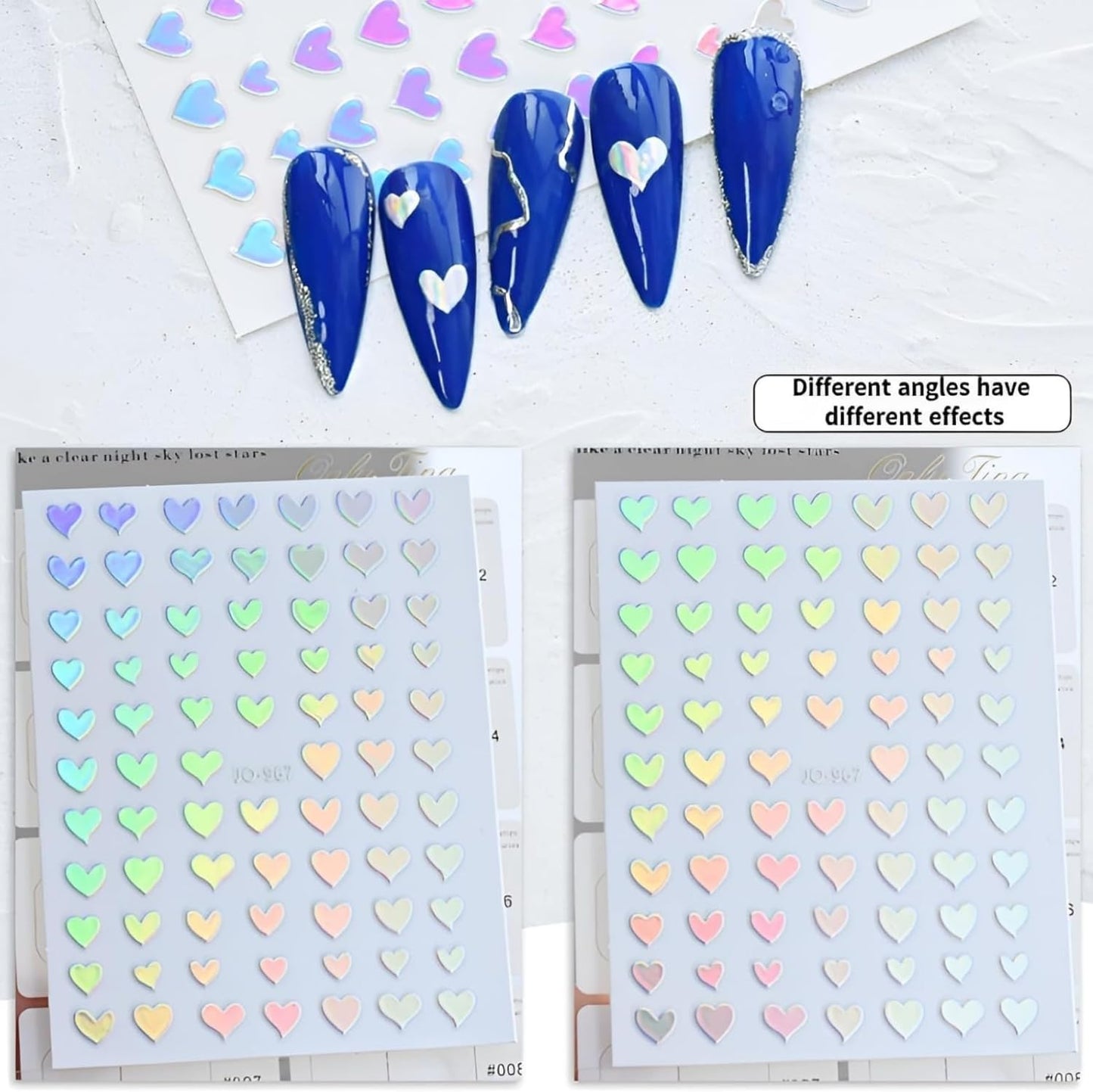 12 Sheets Aurora Nail Stickers for Nail Art 3D Self Adhesive Moon Star Nail Art Stickers Aurora Nail Decals Glitter Holographic Nail Design Heart Nail Art Supplies DIY Manicure Decorations for Women