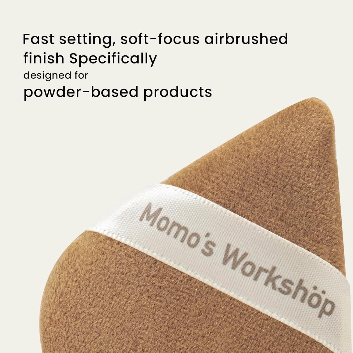 Momo's Workshop Pointed Powder Puff Large Size - Narrow Tip for Precision, Egg-Shaped Base for Even Application, Double-Sided Short Fluff, Works with Powder/Blush/Highlighter,Storage case,3PCS Puffs