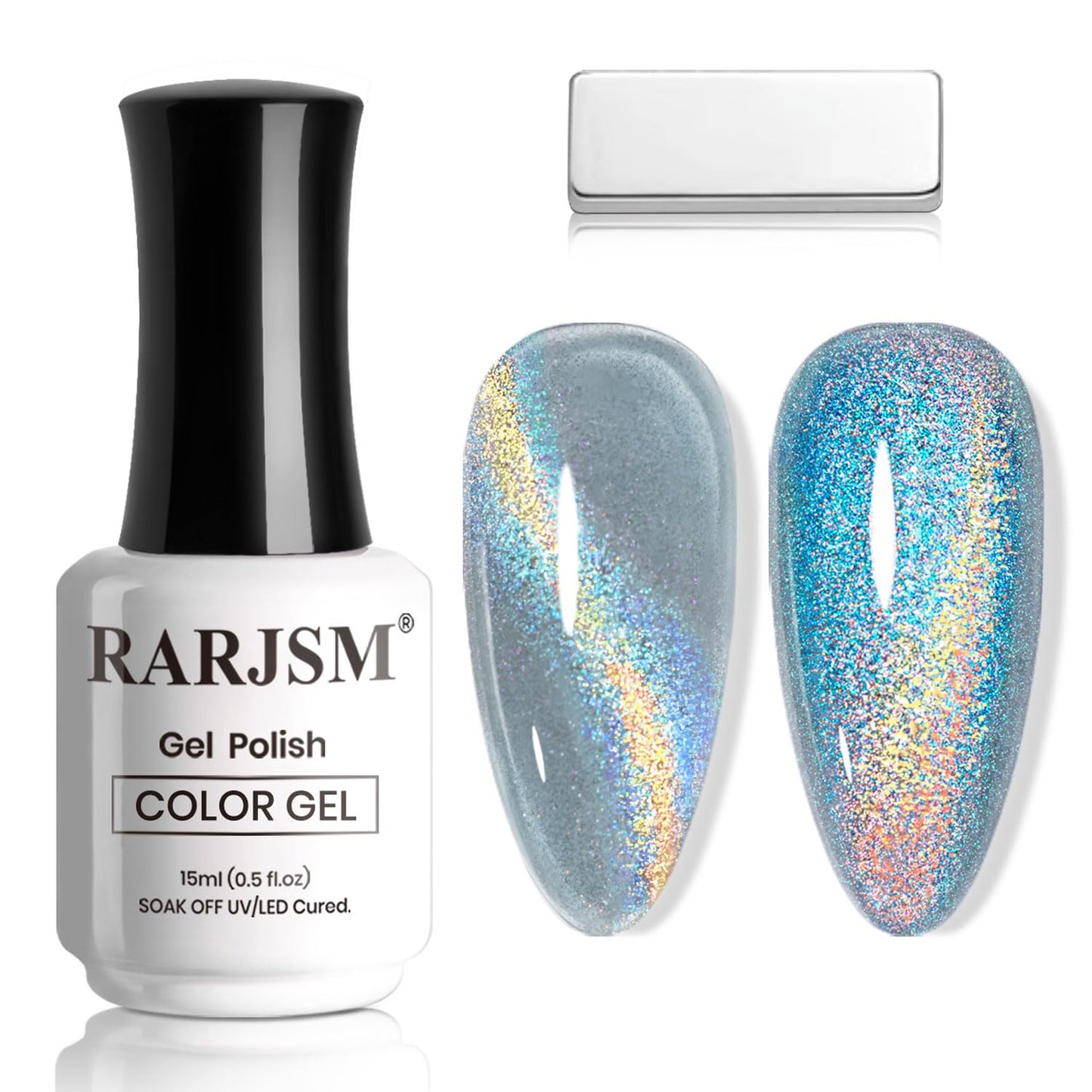 RARJSM Blue Aurora Cat Eye Gel Nail Polish Multichrome Green Orange Color Glitter Candy Glass Diamond Cat Eye Gel Polish with Magnet Stick Soak off UV LED Curing Requires Home Salon Diy Nail Art
