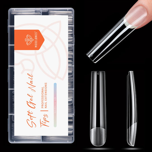 modelones Long Square Nail Tips, 3XXXL Straight Pre-shaped Soft Gel Tips Fake Nails False Acrylic Clear Full Cover Press on Extension Kit Gel Manicure DIY at Home 216PCS 12Sizes