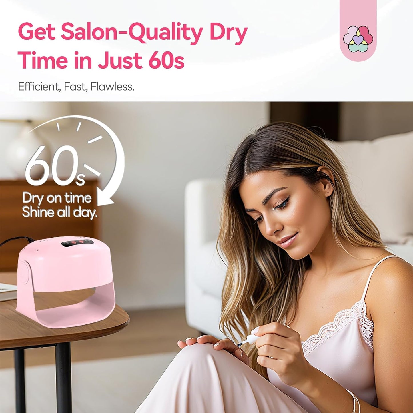 SAVILAND Essentials 600W Nail Dryer: Pink 6X Fast Drying Nail Polish Dryer for Regular Polish Nail Dryer with Adjustable Angle Fingernail Dual Heating & Cooling Modes Dry Nail Dehydrator for Gel