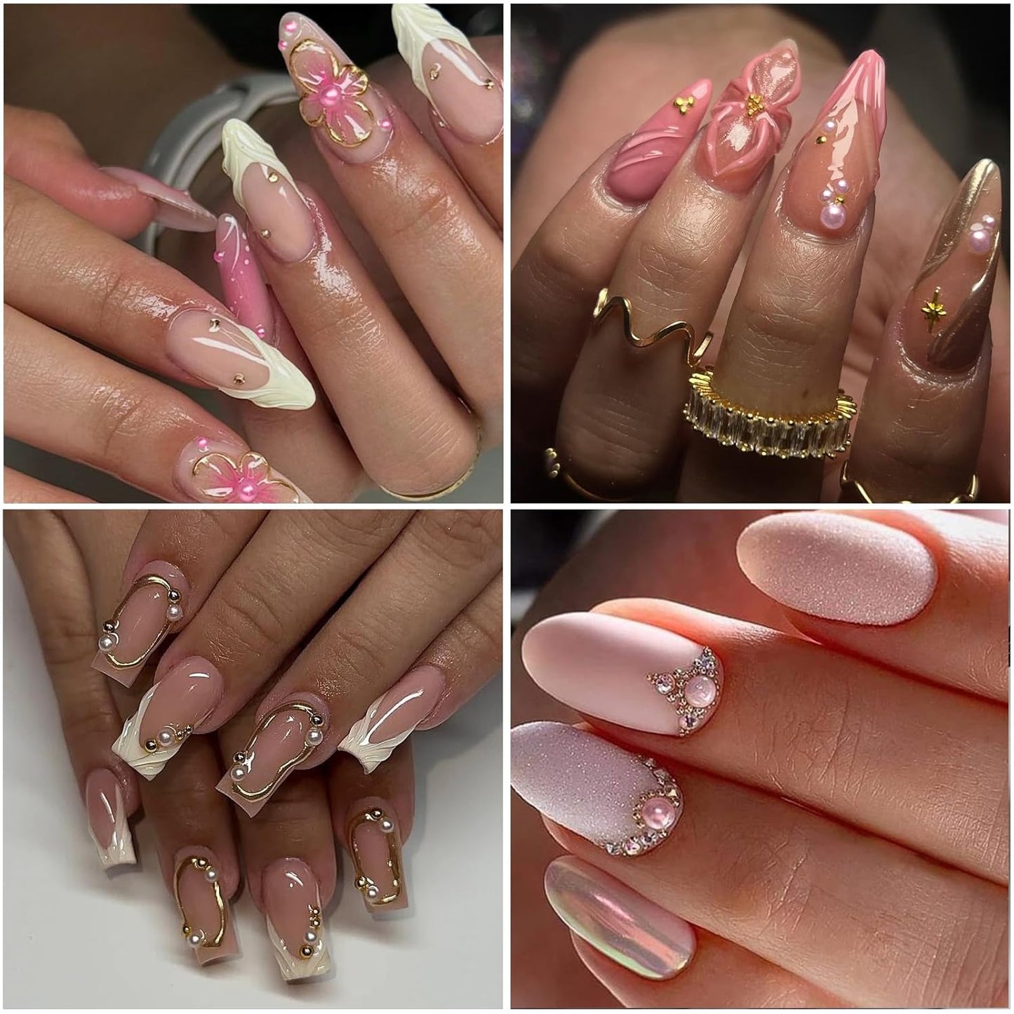 Nail Art Pearls with Glue Gel Flatback Pink Red 4 Colors Nail Charms Pearls Mixed Size 0.03-0.18in Nails Gems Pearl Accessories for Women Nails Design Decoration