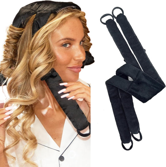 Heatless Hair Curler Curls Overnight Rods No Heat Hair Curlers to Sleep in, Soft Heatless Curling Ribbon Set with Clip Hair Rollers for Blowout Look Long Short Hair, Black