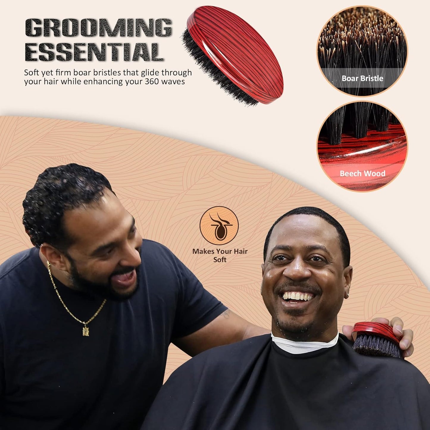 Wave Brush MediumBoar Bristles Hair brush-Designed for Thin and Normal Hair-Mens Curved Military Wave and Beard Brush-Great for 360 Waves