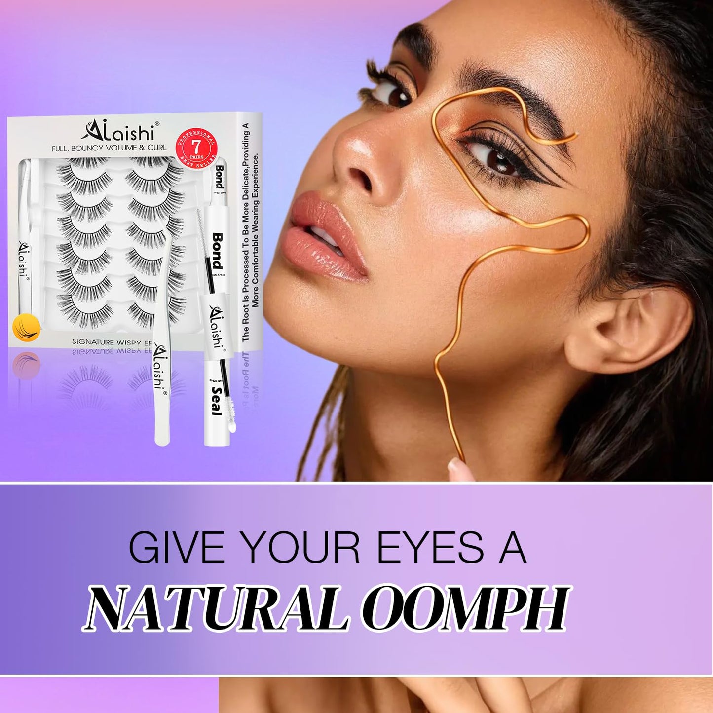 Wispy False Eyelashes Kit With Bond, Seal and Tweezer, 7 Pairs Natural Look Fake Cat Eye Lashes Strips Thin Band Extensions Waterproof Easy Eyelashes for Beginners DF1