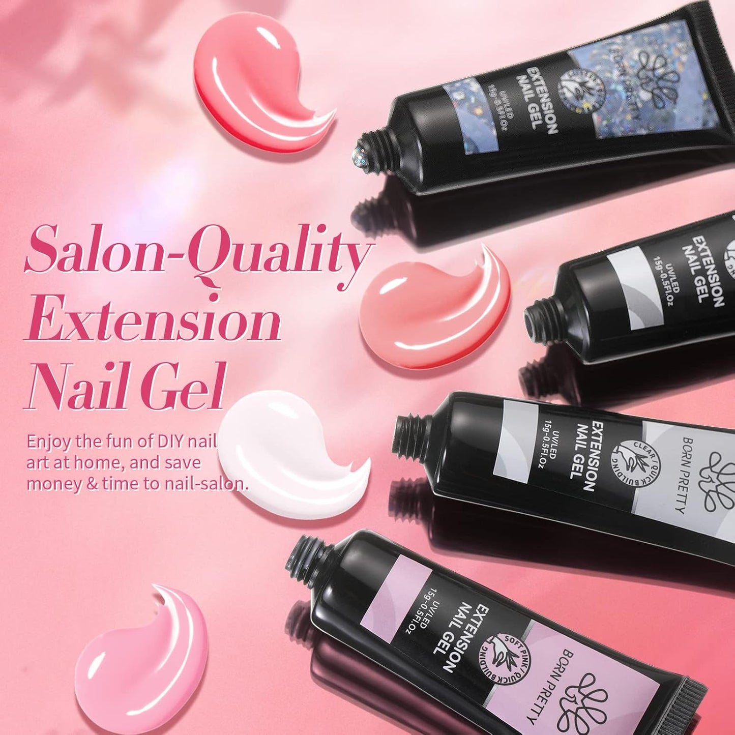 BORN PRETTY Poly Nail Extension Gel Kit-6 Colors Poly Nails Gel Kit Nude Clear Jelly Pink All In One Kit Builder Glue Gel with Nail Lamp Base Top Coat Set Nail Forms French Manicure Set for Beginner Starter DIY at Home Mother's Day Gifts