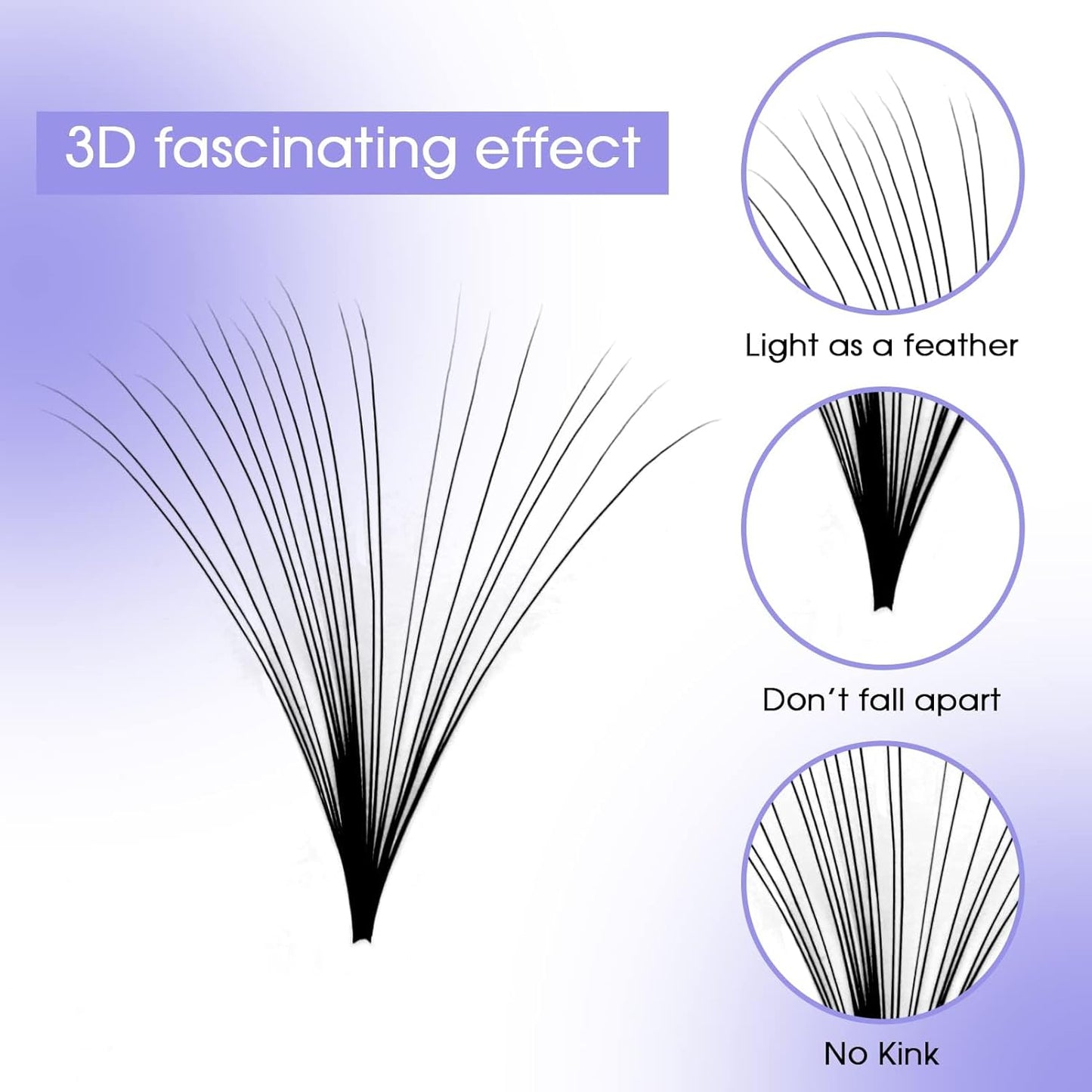 Easy Fan Volume for Lash Artists: Wendy, Handmade Fans for Eyelash Extensions, Self Fanning, Blooming, C-KH, Black, DD-0.05-14-20