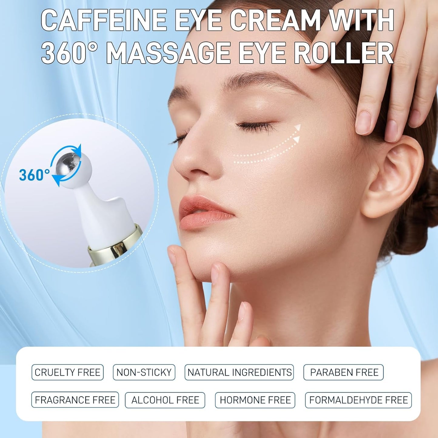 5% Caffeine Eye Cream Serum, Eye Cream For Wrinkles, Dark Circles Under Eye Treatment, 360° Eye Roller Serum, Under Eye Cream To Reduce Dark Circles For Fine Lines