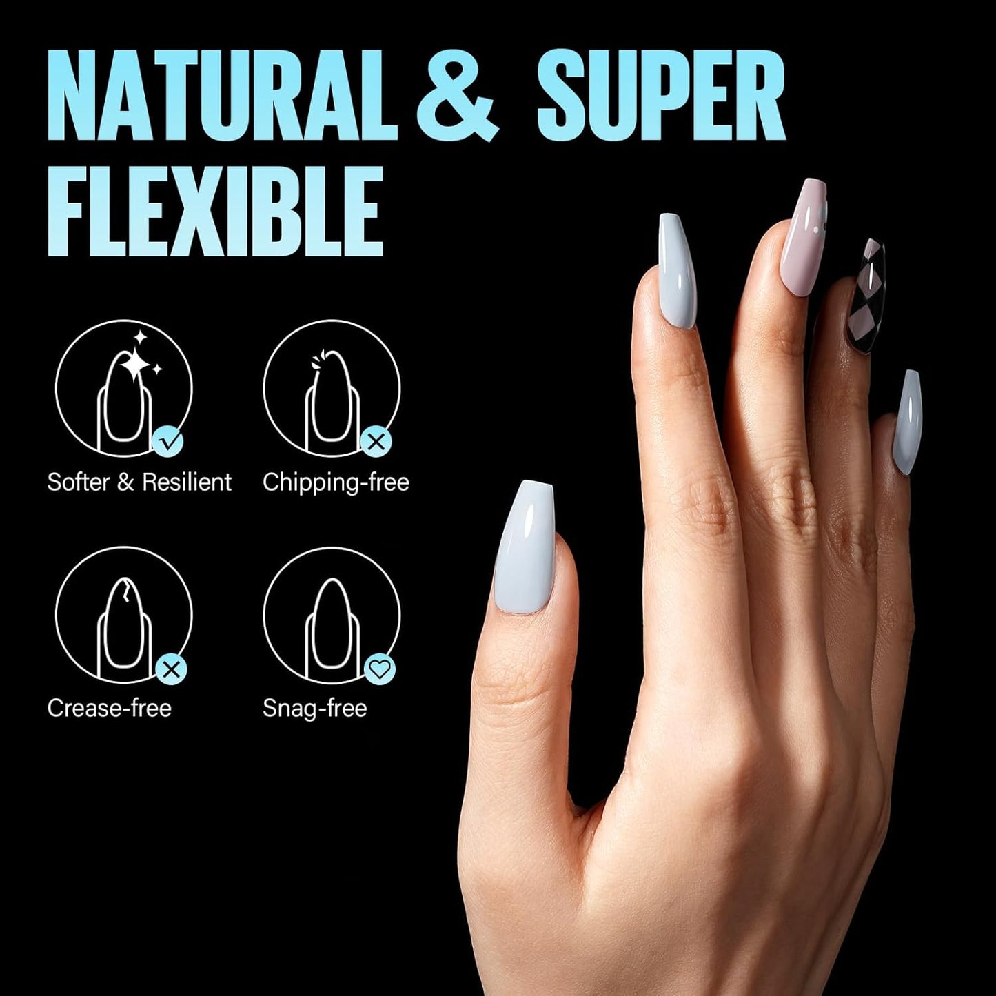 TOMICCA Medium Coffin Nail Tips, 504Pcs Half Matte Soft Acrylic Nail Tips, 12 Sizes Acrylic Pre-Shaped Nails, Full Cover False Nails for Extension Nail