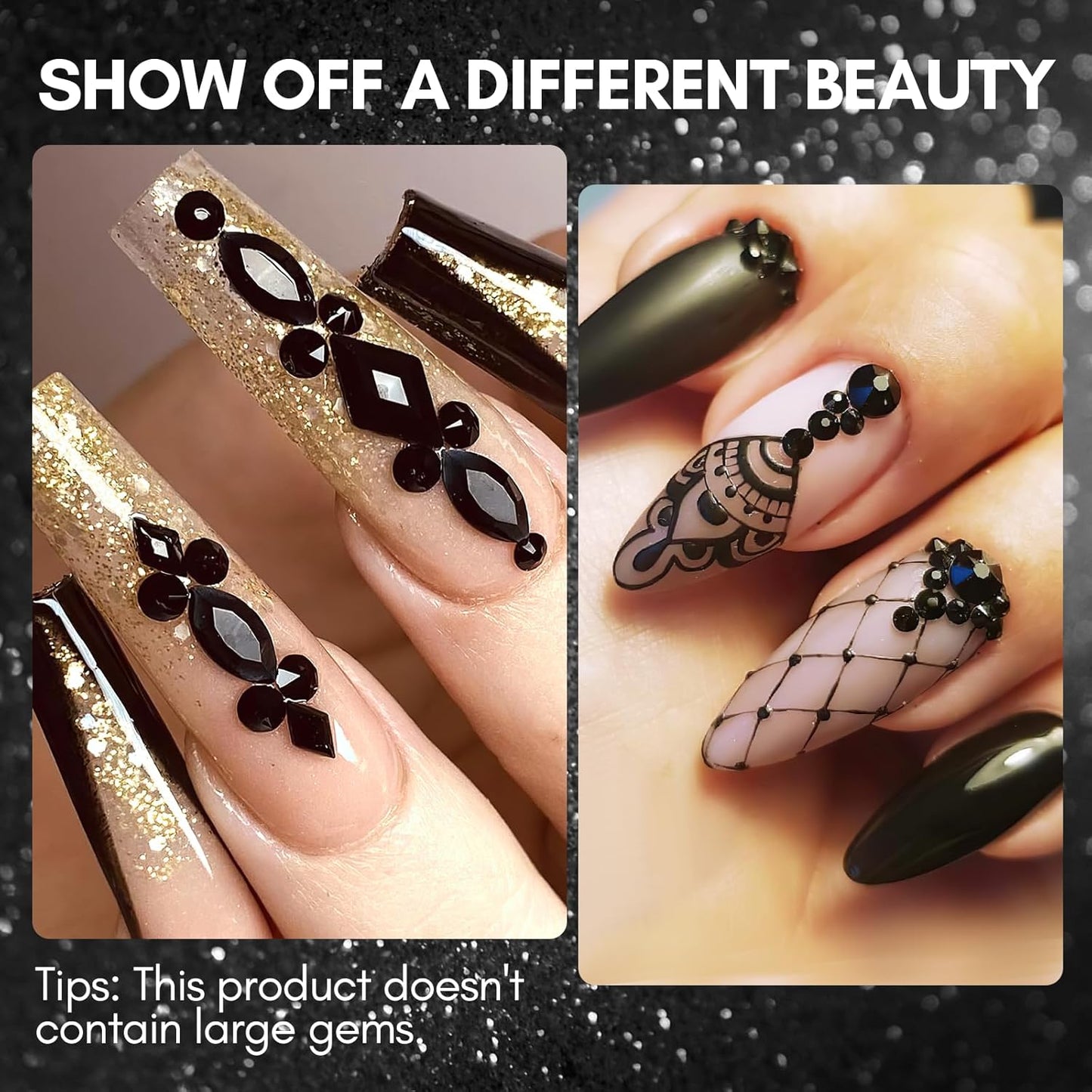 Makartt, 1110 Pcs Rhinestones Set, Black, Round, Multi-Size, Glass or Crystal, for DIY Crafts, Nail Art Supplies Accessories, Christmas Gift