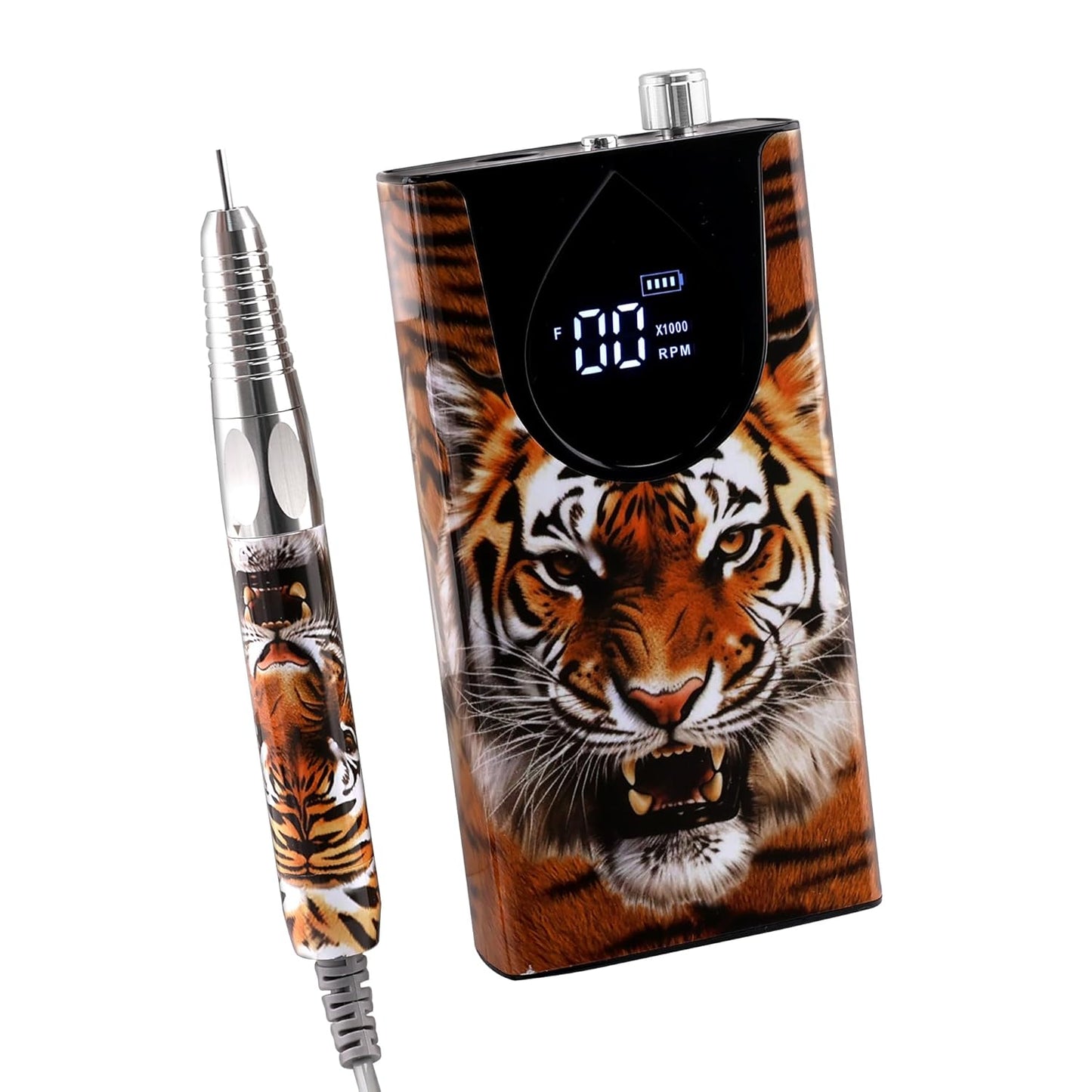 M Max - Nail Drill Professional - 2-in-1 Brushless Motor Nails Drill Machine - Electric, Cordless, Aluminium Alloy Casing, 35000 RPM, HD Display - Perfect for Salon & Home Use Special Edition - Tiger