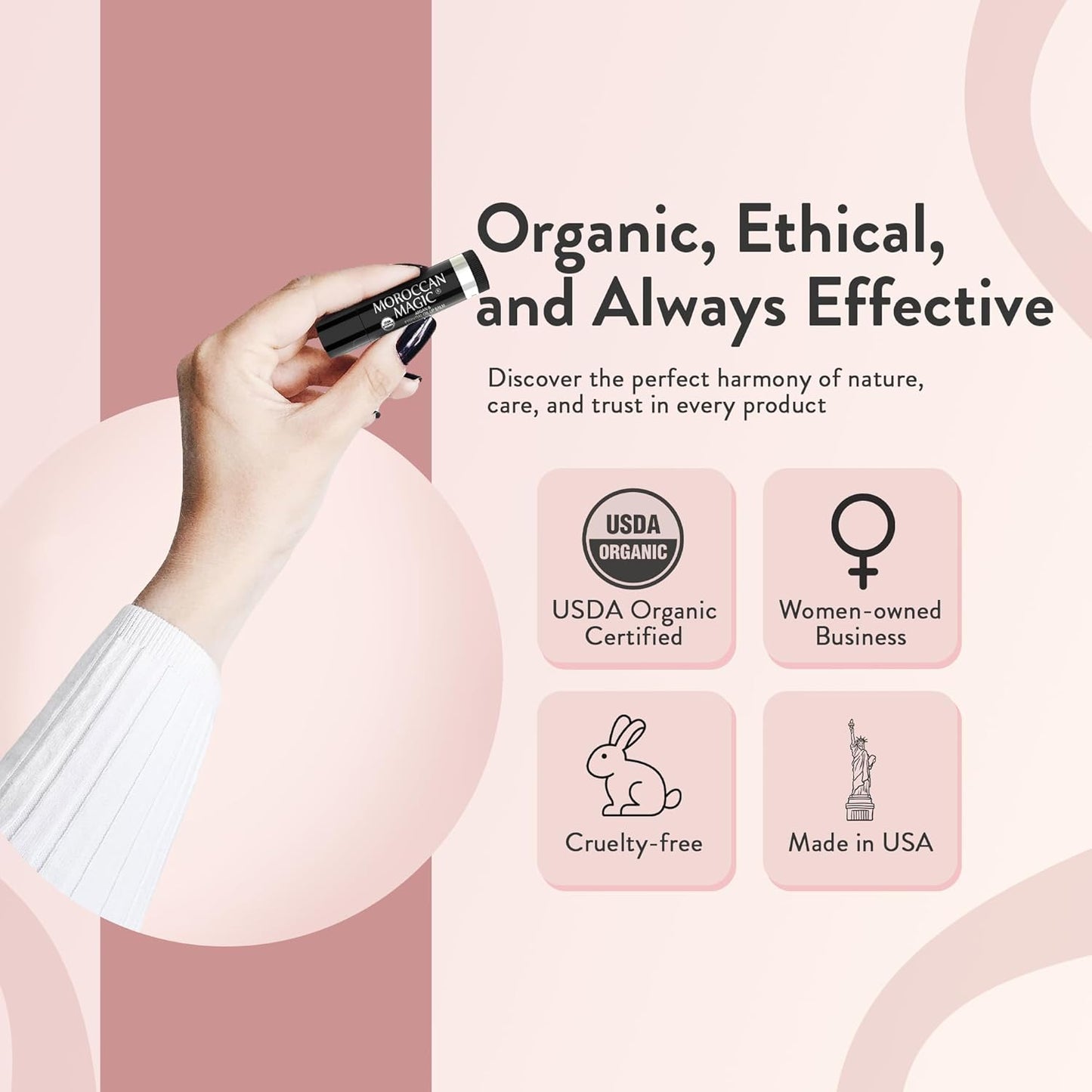 Moroccan Magic Organic Rose Lip Balm 3 Pack | Ultra-Hydrating Argan & Essential Oil Lip Moisturizer + Vitamin E | Natural Chapstick for Dry Lips | Smooth, Non-Toxic | Organic Lip Balm