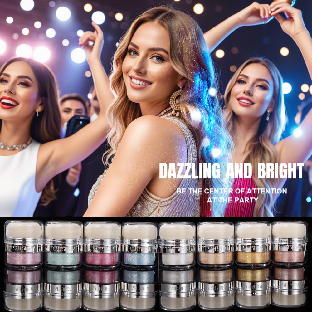 Glitter Body Highlighter Powder Body Shimmer Sparkle Face Brightening Highlighter Powder for Face Eyes Body Glow Makeup With sponge head（07#）