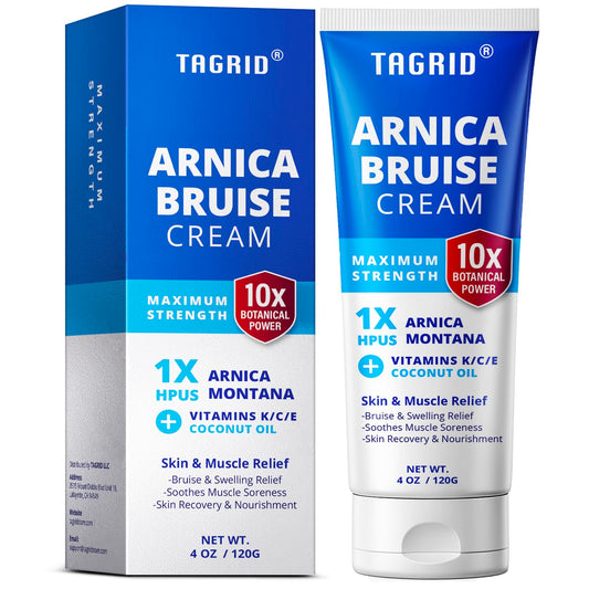 TAGRID Arnica Cream: Maximum Strength Fast Pain Relief Bruise Cream with Vitamin K for Bruising and Swelling on Thin Skin, Joint Pain, Muscle Pain, Soreness (4 OZ)