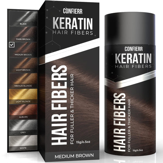 Keratin Hair Fibers for Men & Women - Fill In Fine or Thinning Hair, Instantly Thicker, Fuller Looking Hair (Medium Brown 15g)