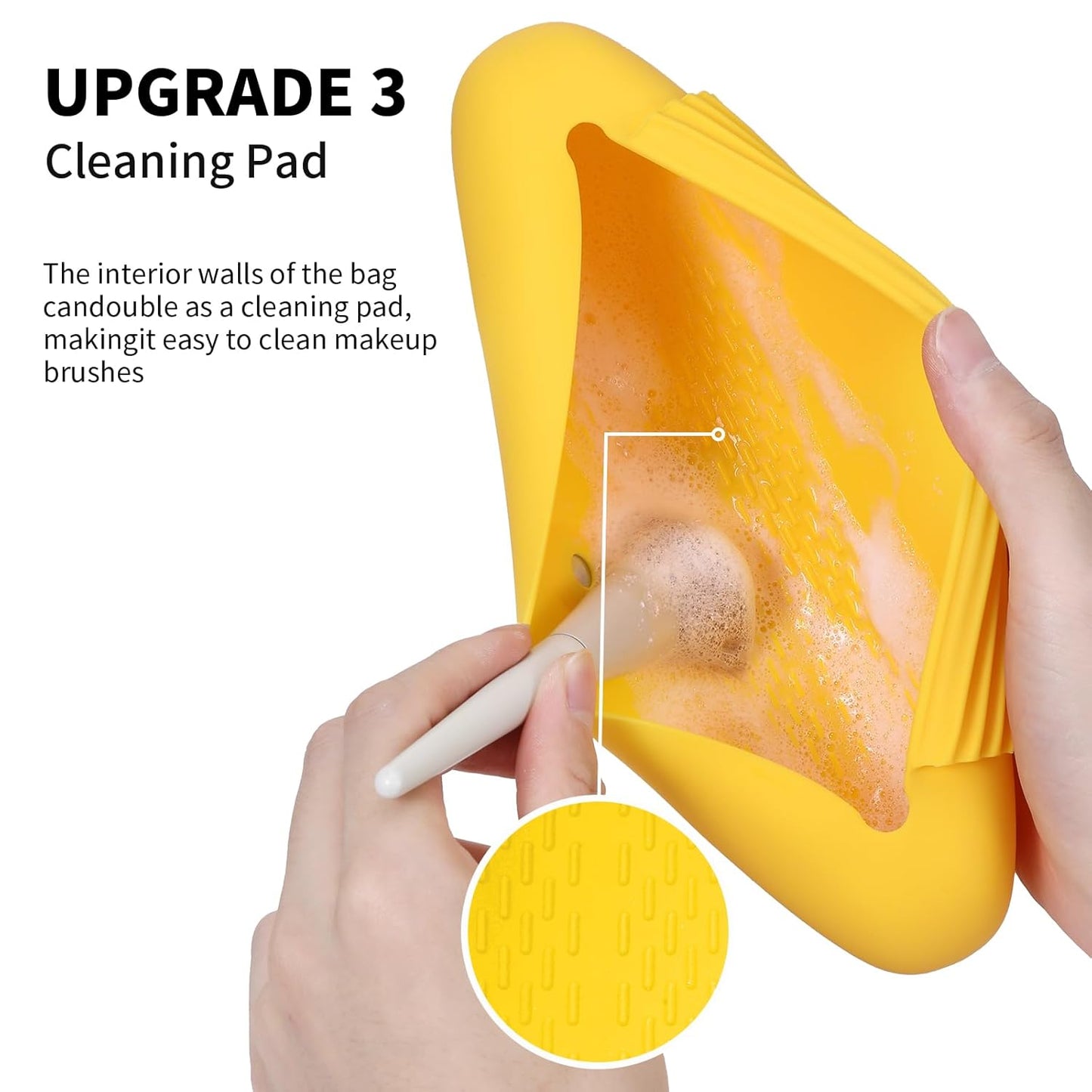 Silicone Makeup Brush Holder Travel Cosmetic Bag：Soft Portable Cosmetic Face Brushes Holder with Upgrade Anti-Fall Out Magnetic Closure, Large Travel Makeup Brush Case - Yellow