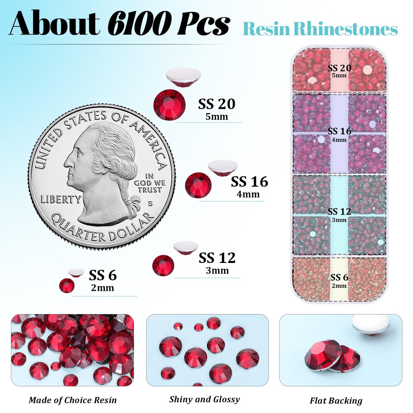 6100Pcs Resin Rhinestones for Crafting with 2Pcs 10ml B7000 Jewelry Glue, 1 Box Flatback Crystals Diamond (Dark Red) for Bedazzling Crafts DIY Nail Art，Non Hotfix Gems for Clothing Shoes Tumblers