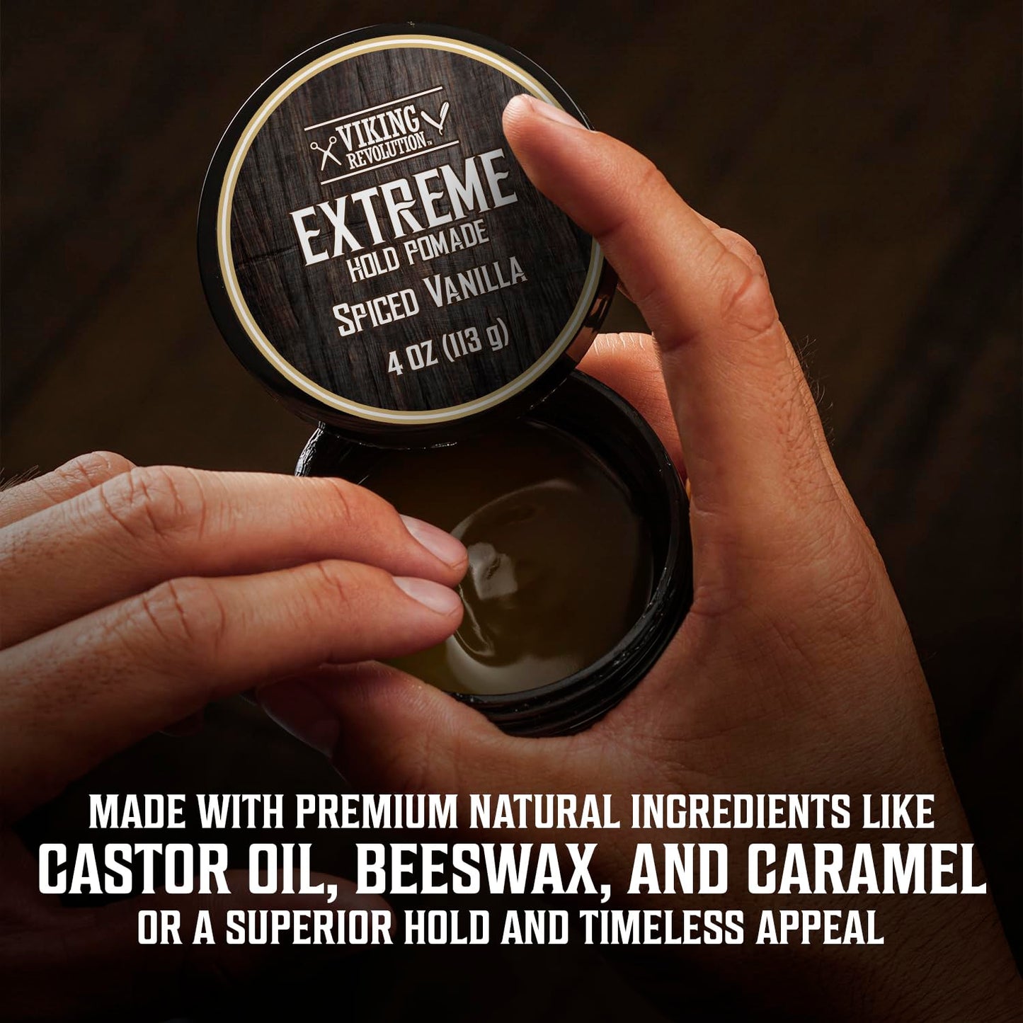 Viking Revolution Spiced Vanilla Hair Pomade for Men - Extreme Hold Hair Gel for Men - Water Based - Extra Firm Mens Hair Pomade - High Shine Mens Hair Cream (4oz)