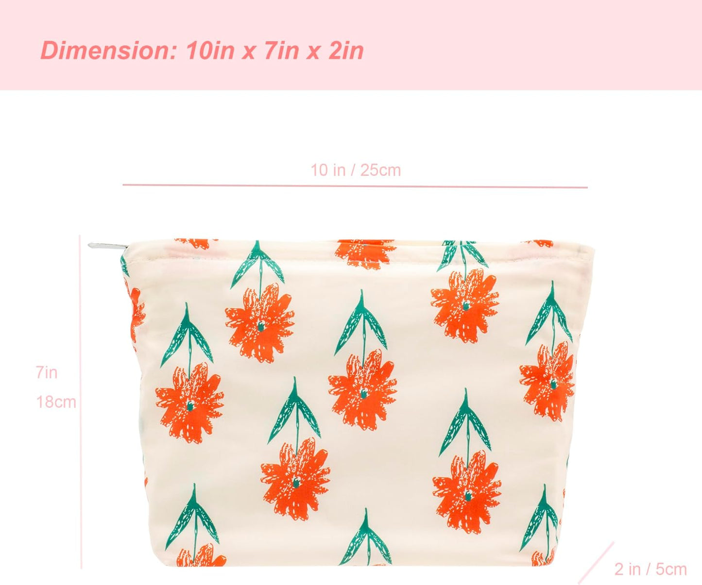 PAZIMIIK Floral Makeup Bag Large Cotton Zipper Pouch for Purse Travel Canvas Make Up Organizer for Women Cosmetic,Small Flower