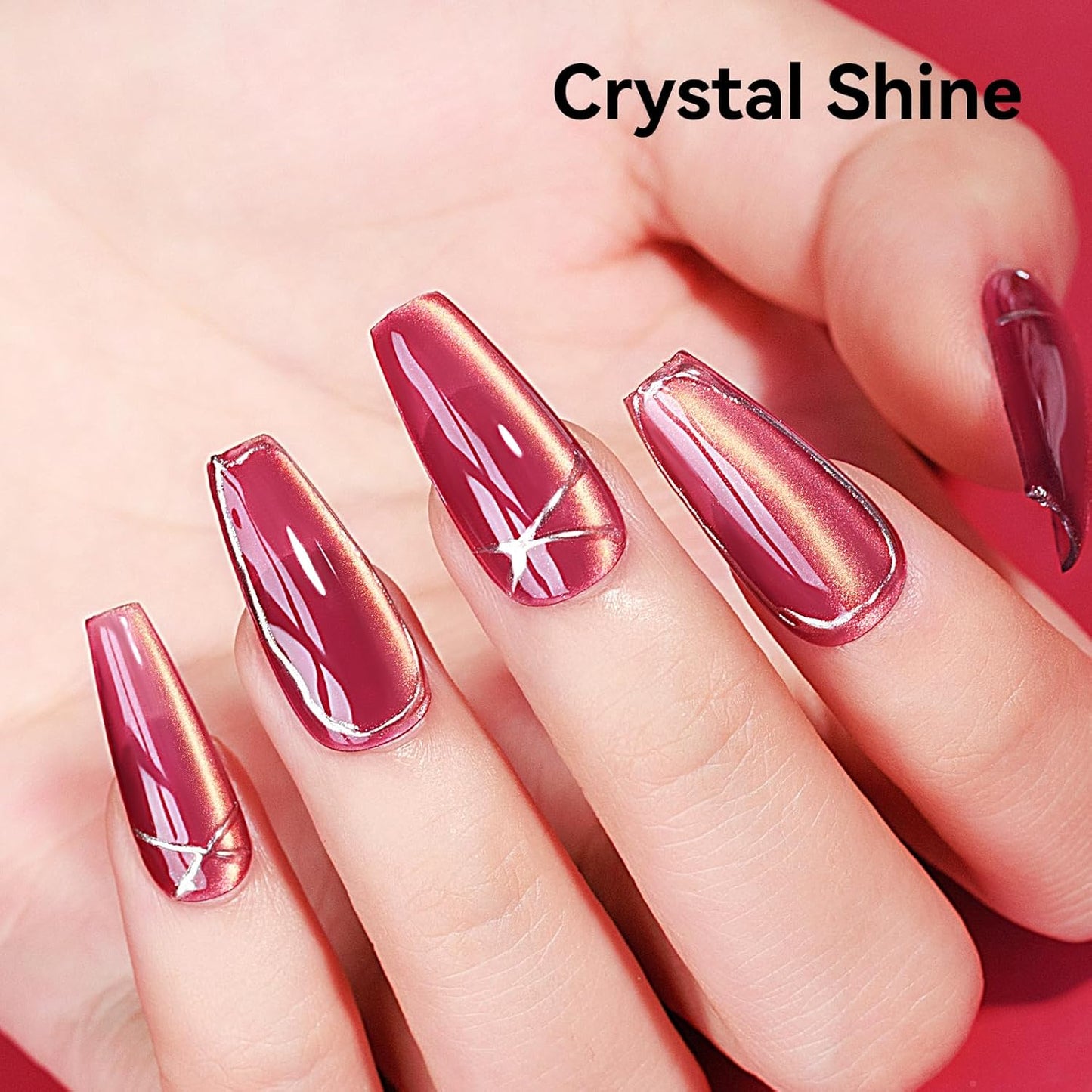 Cat Eye Gel Nail Polish Red Glass Jelly Magnetic Nail Polish Gel Shimmer Glitter Gloss Shine Holographic Wine Color Velvet For Nail Art Manicure DIY At Home 12ml