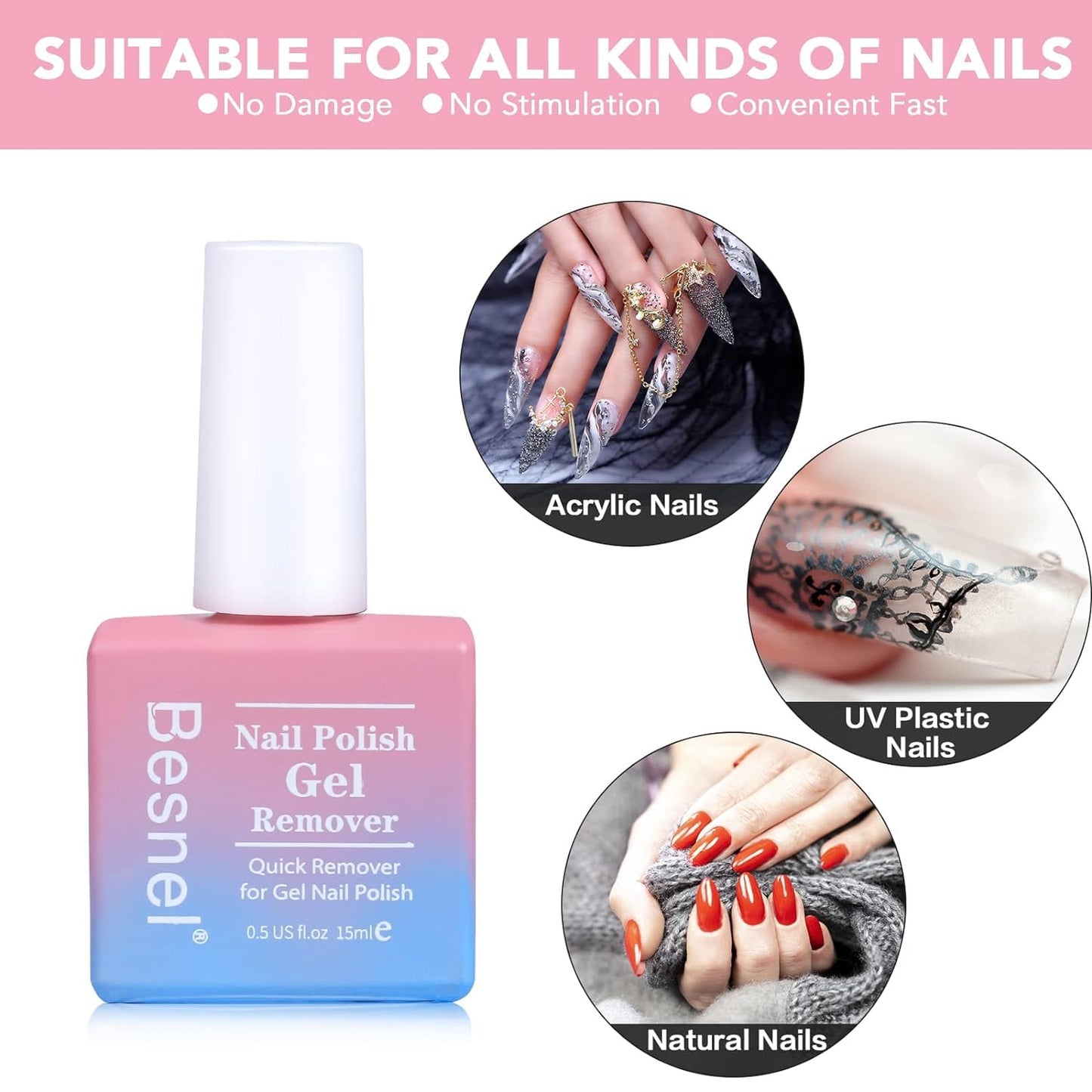 Gel Nail Polish Remover 10 Pack Professional Gel Polish Remover Non-Irritating Quick Easy, Nail Polish Gel Remover Tools Kit Nail File Cuticle Pusher File Grit, No Need For Foil Soaking Or Wrapping