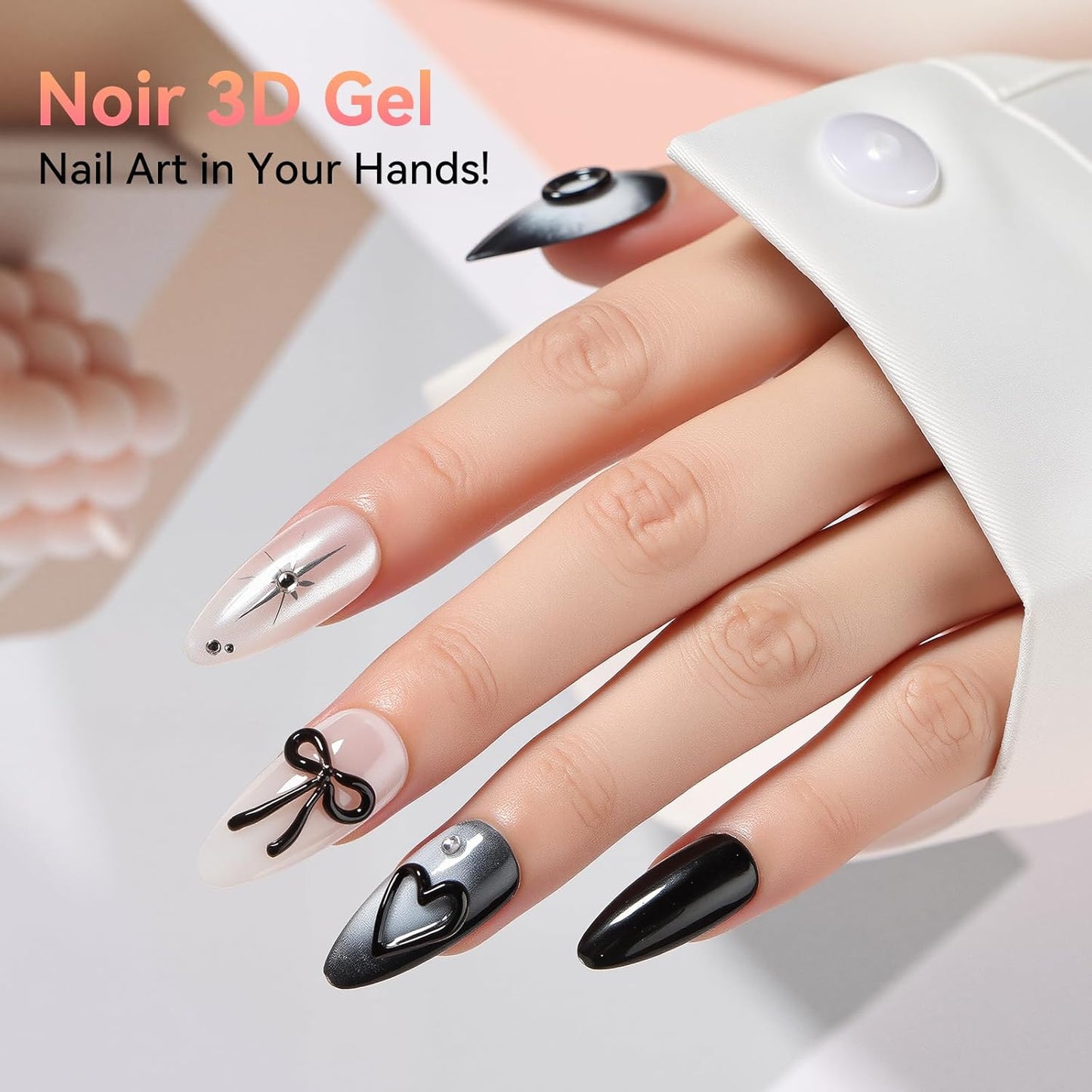 Makartt 3D Gel Nail Art: 15g Sculpting Gel Nail Art Glue for Craving Black Candy Molding Gel No Wipe Embossed Gel Polish Rhinestone Nails Charm Glue Decoration Manicure Designs (Noir)