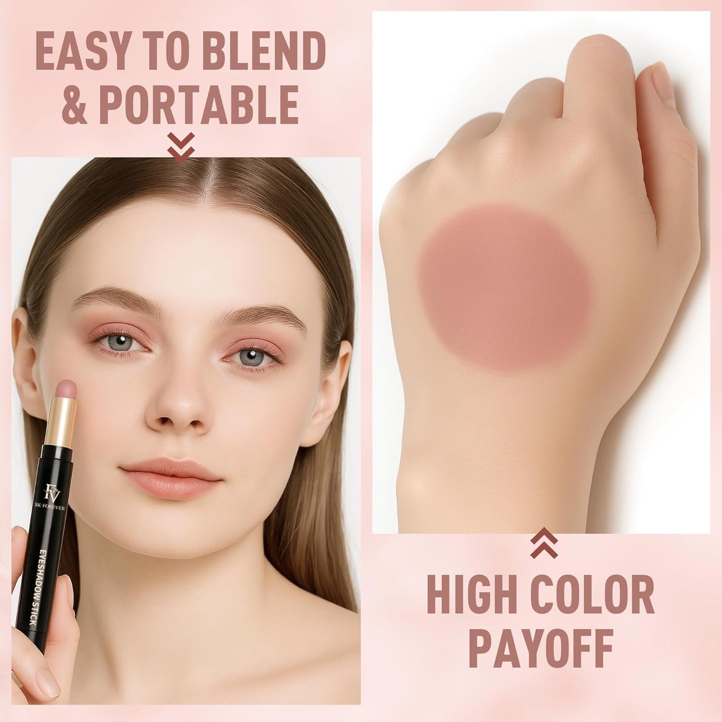 FV Long Lasting Cream Eyeshadow Stick, Waterproof & High Pigmented Eye Shadow Sticks Duo with Blending Sponge, Crease-Proof & Natural Finish Eyeshadow Pencil, Sand Matte