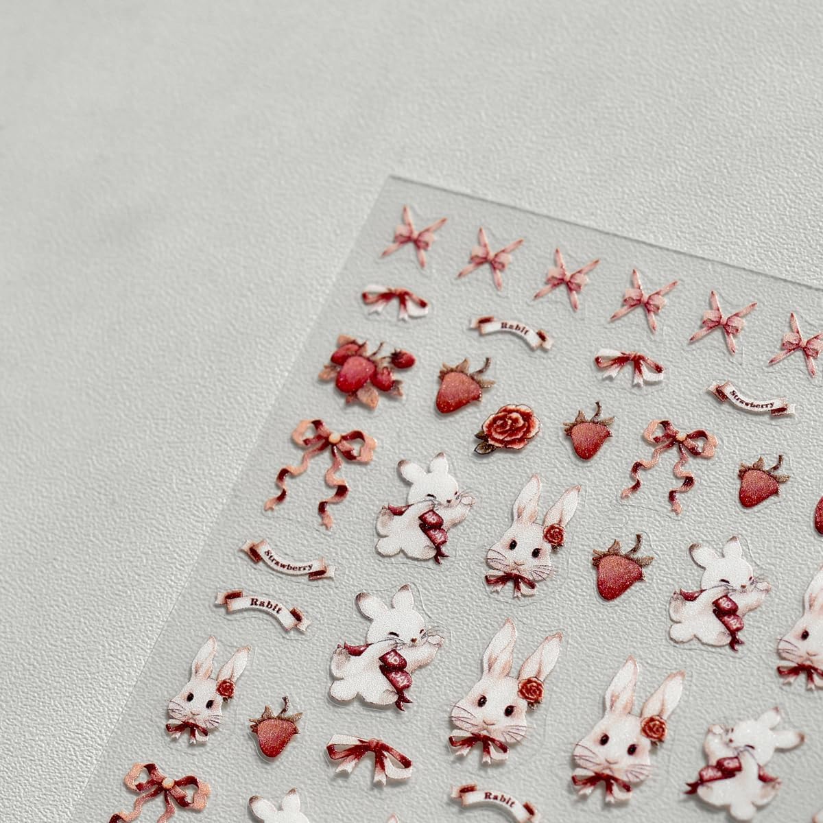 Bunny Nail Stickers Lovely Bunny Nail Art Strawberry Ribbon Rabbit Nail Decals Cute Stickers for Nails Designs Self Adhesive Nail Art Supplies & Decorations for Women Girls 1 Sheet