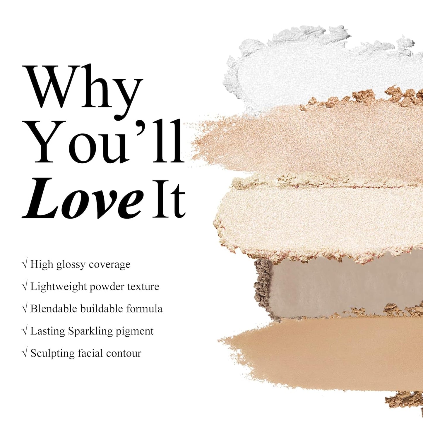 KYDA Face Highlighter Palette, High Glossy Face Illuminator Palette, Natural Glow Finish, Pearl Shimmer Smooth Baked Powder, Lasting Sparkling Highlighter Makeup-PEARL