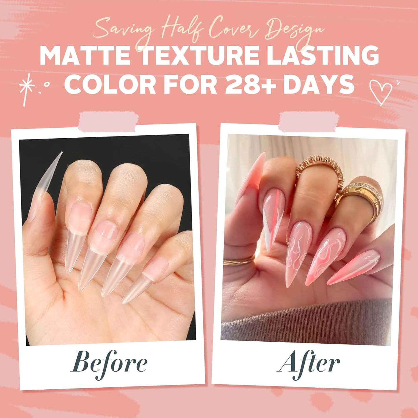 UNA GELLA Stiletto Gel Nail Tips 504pcs Long Stiletto Almond Clear Curved Nails Tips Half Cover False Fake Nails for DIY Press On Nails Extension Art Salon 12 Sizes